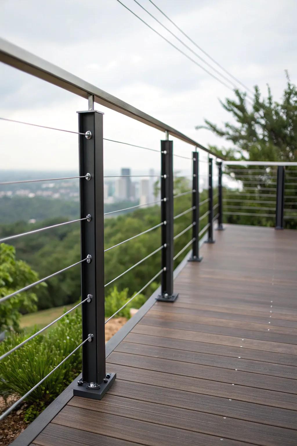 Embrace minimalist elegance with sleek wire railings for a truly modern outdoor space.
