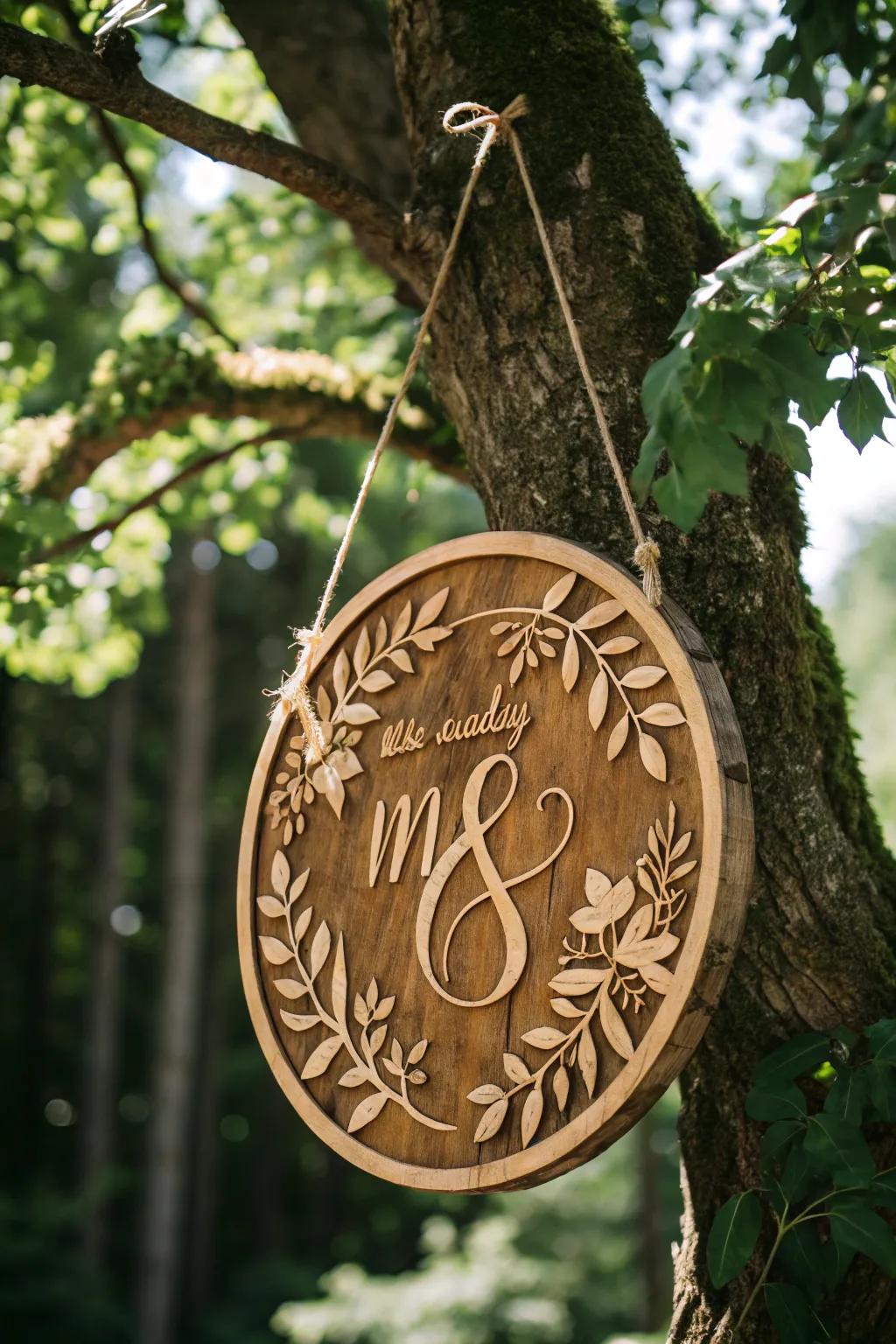 Elevate your campsite with a chic orbicular marker that amalgamates nature and skill.