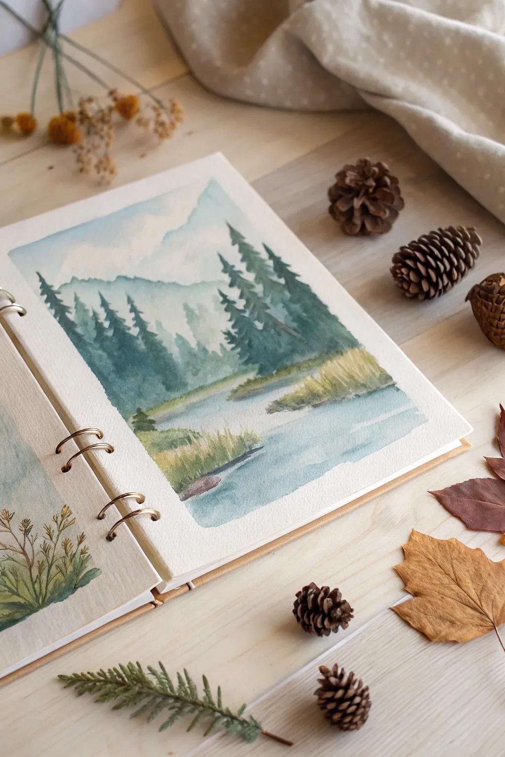Capture your camping memories with serene watercolor landscapes.