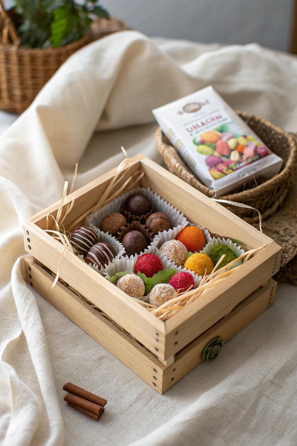Delight in the sweetness of sustainability with this captivating, eco-conscious confectionery basket. Perfect for gifting with a clear conscience!