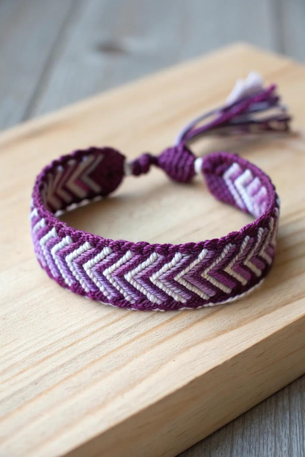 Embrace the Enchantment: Discover the Regal Allure of Mystical Purples in Chevron Wrist Adornments.