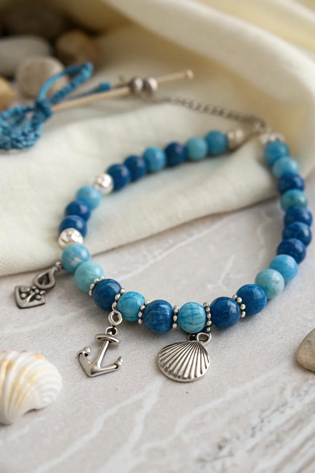 Sail into the horizon with serene style: A maritime clay bead bracelet in exquisite azures.