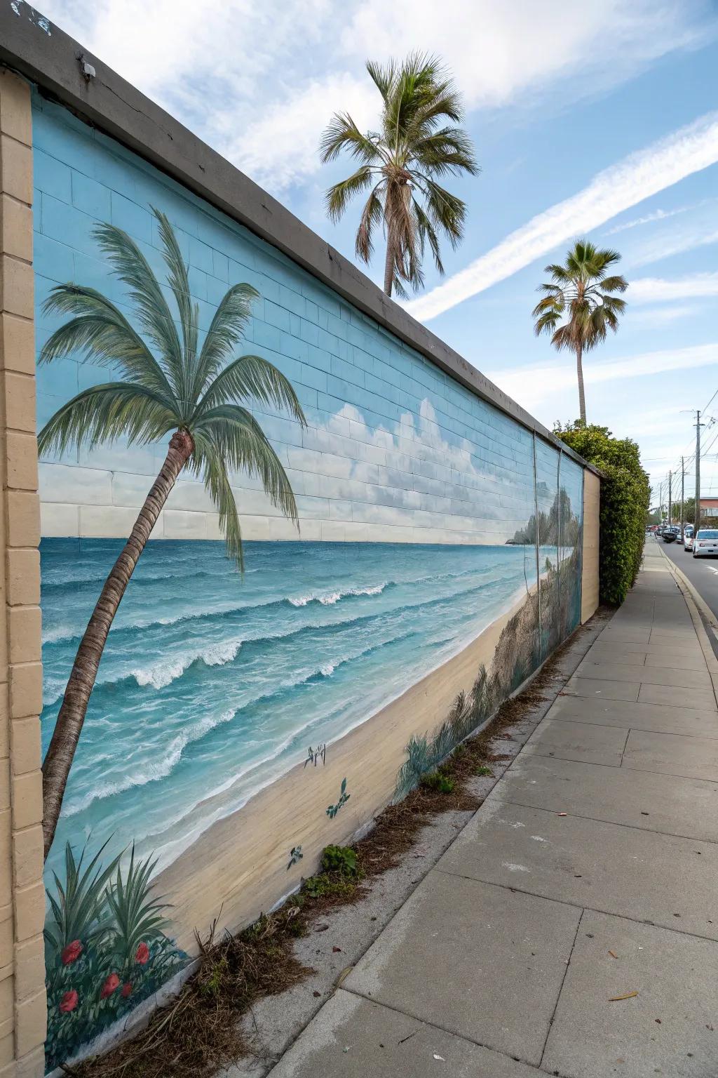 Seascape wall coverings give an impressive, immersive coastal atmosphere.