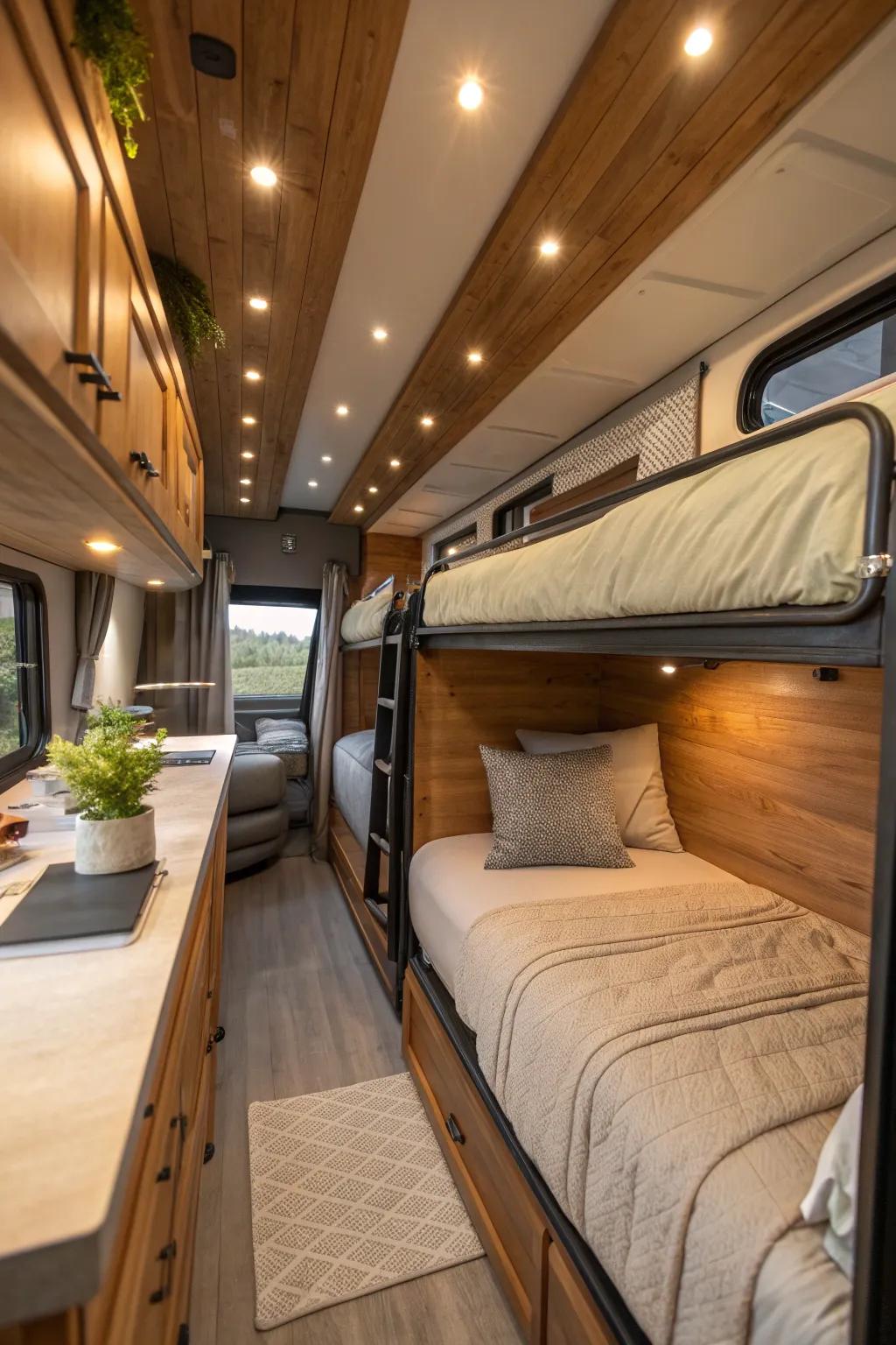 Make your van life more comfortable with stylish side-by-side bunks—perfect for adventurers on the go.