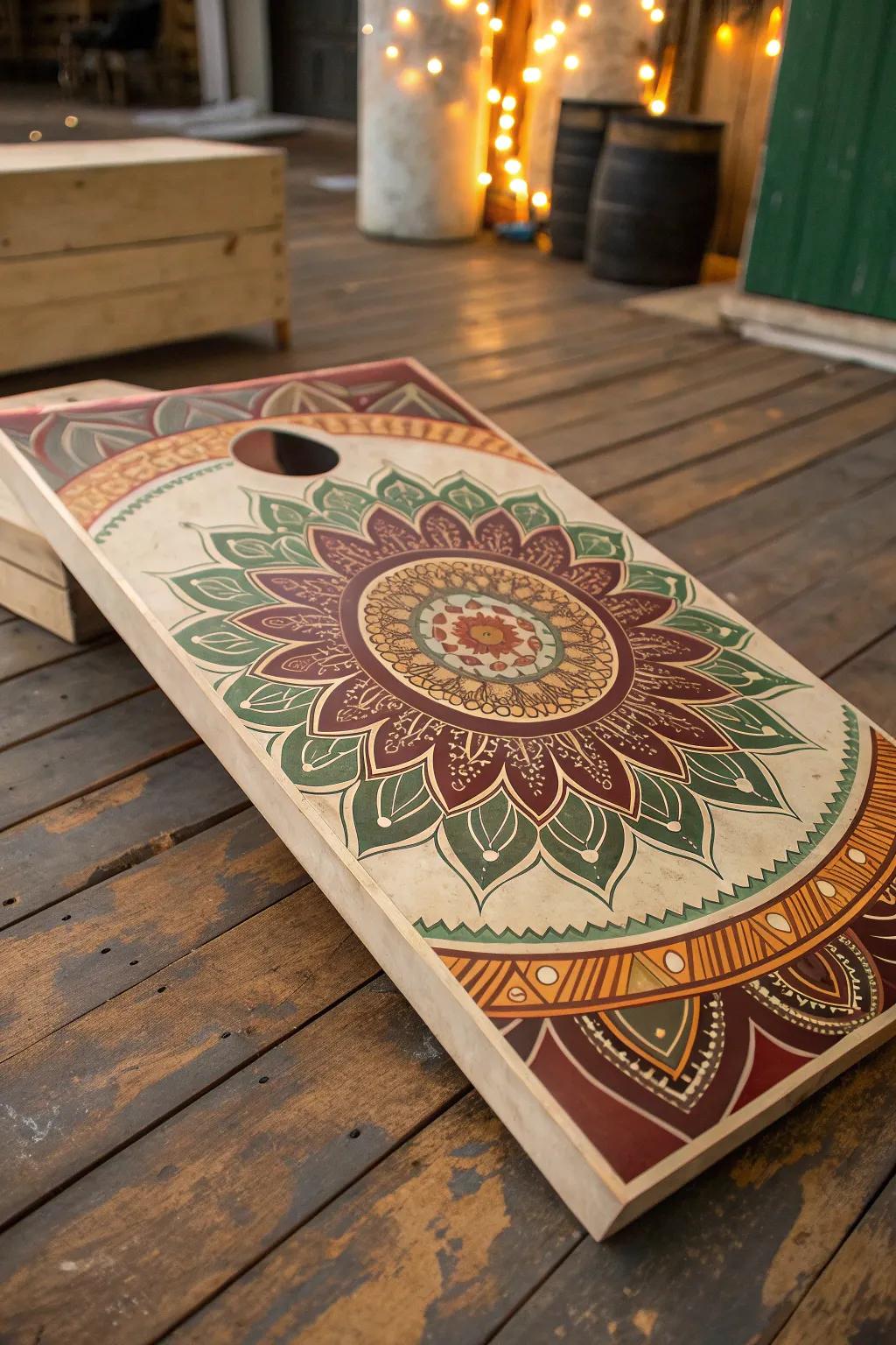 Usher a nuance of bohemian refinement to your engagement through these mesmerizing cornhole board configurations.