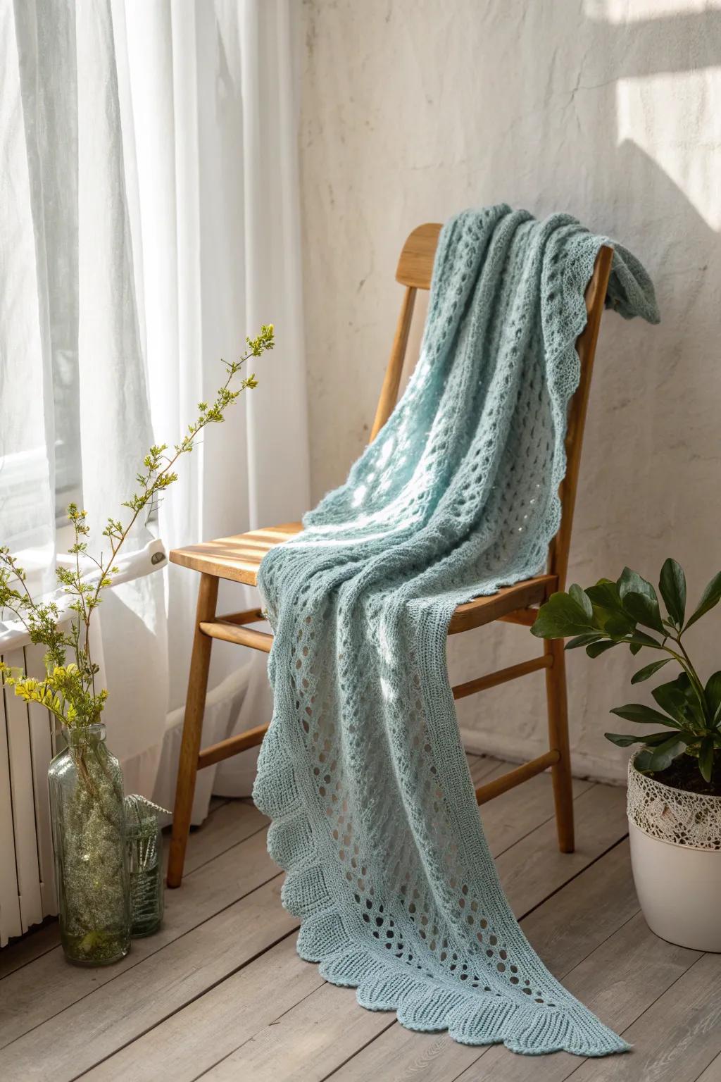 Tap into the elegance of waves inspired by the sea with this exquisitely made crochet scarf.