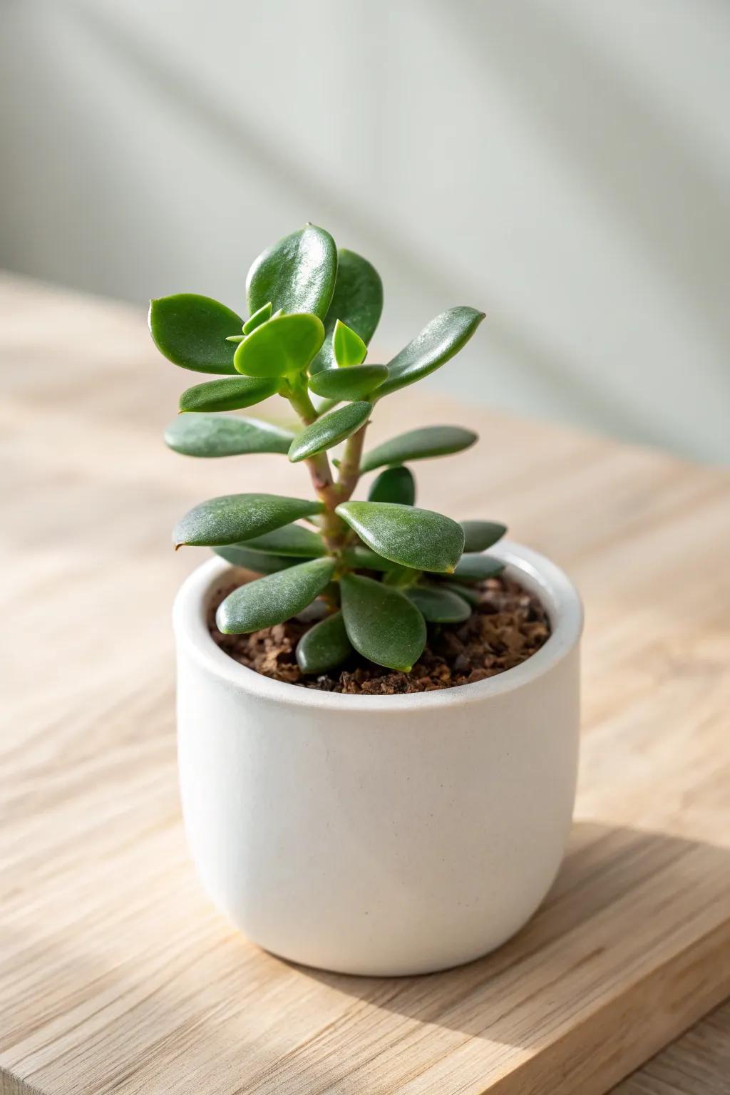 Bring a touch of nature to your workspace with this charming jade succulent.