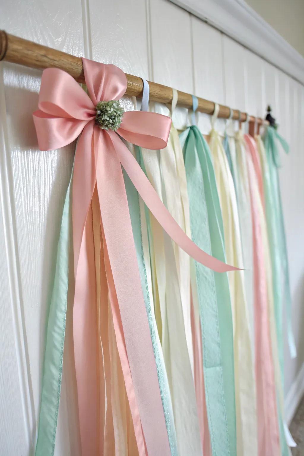 Revamp your baby shower with the effortless sophistication of ribbons and fabric swags, where simplicity harmonizes with allure.