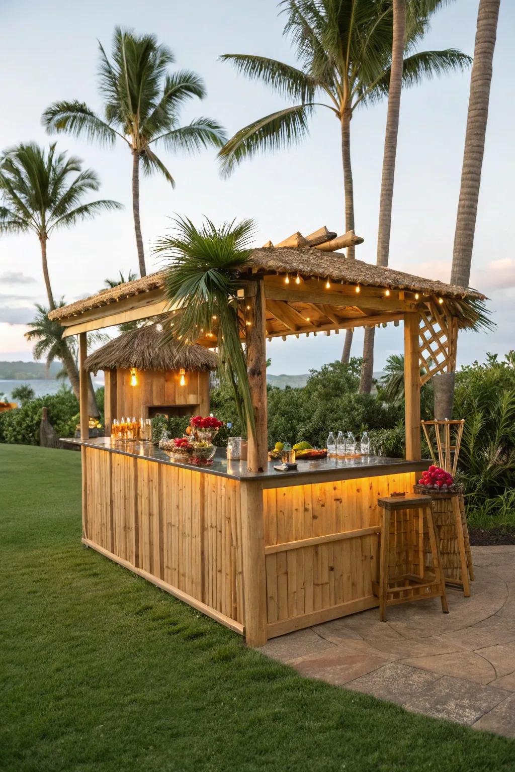Transform your rear yard into a tropical paradise through this magnificent bamboo island bar!