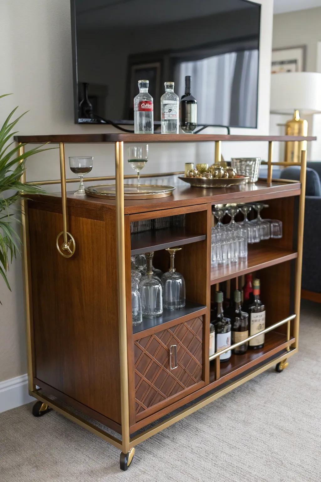 Transform your space with this vintage-inspired drinks trolley, ideally suited for the modern gentleman's sanctuary.