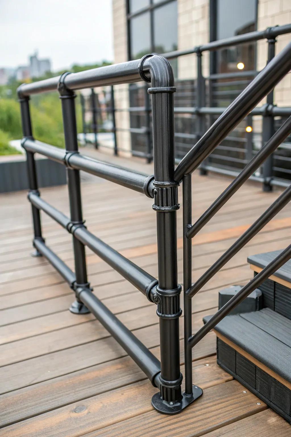 Change your area with this bold metal tubing railing—where industrial meets original chic.