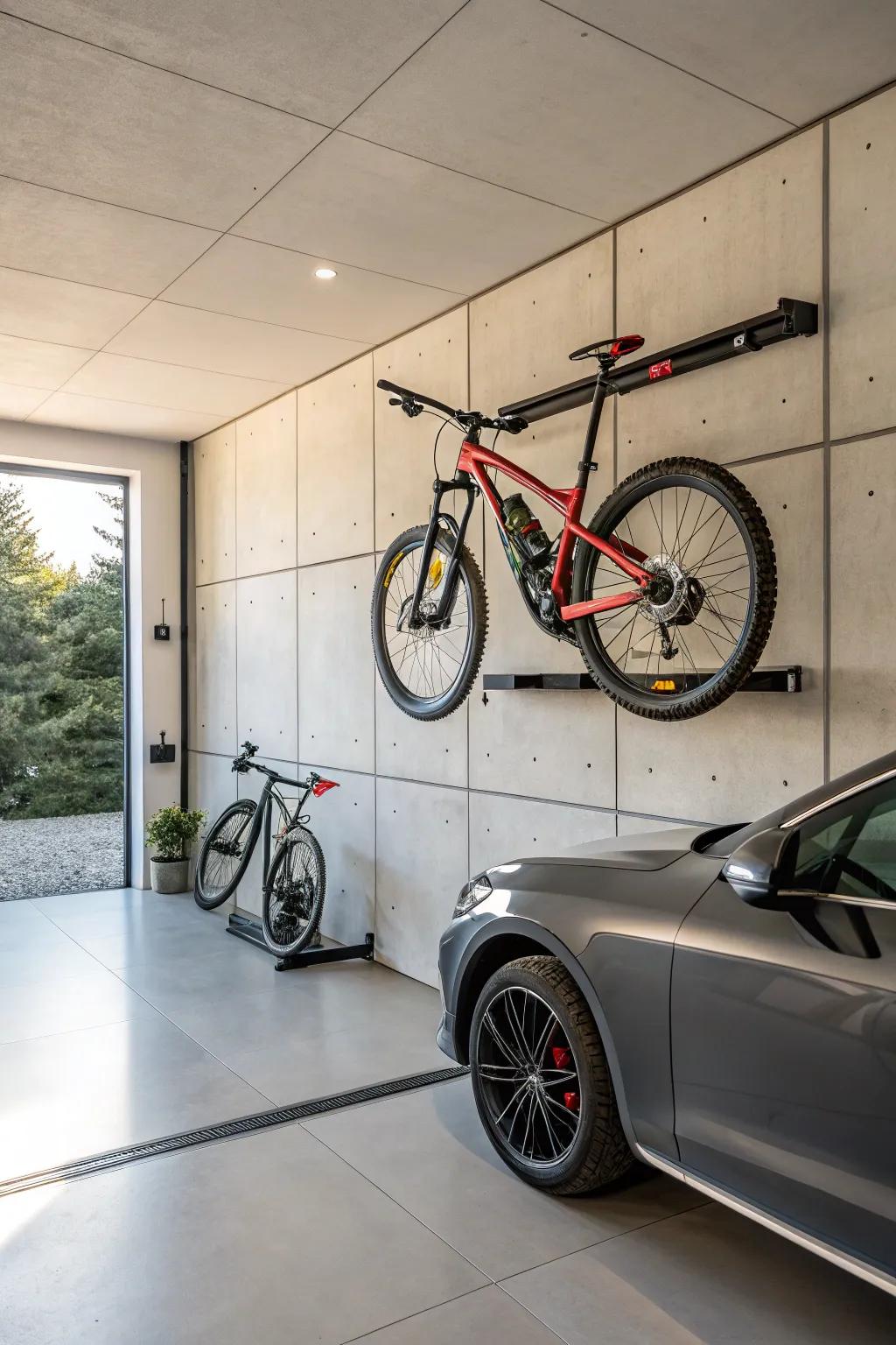 Refine your garage tactics: Hang your bicycles stylishly and conserve space effortlessly.