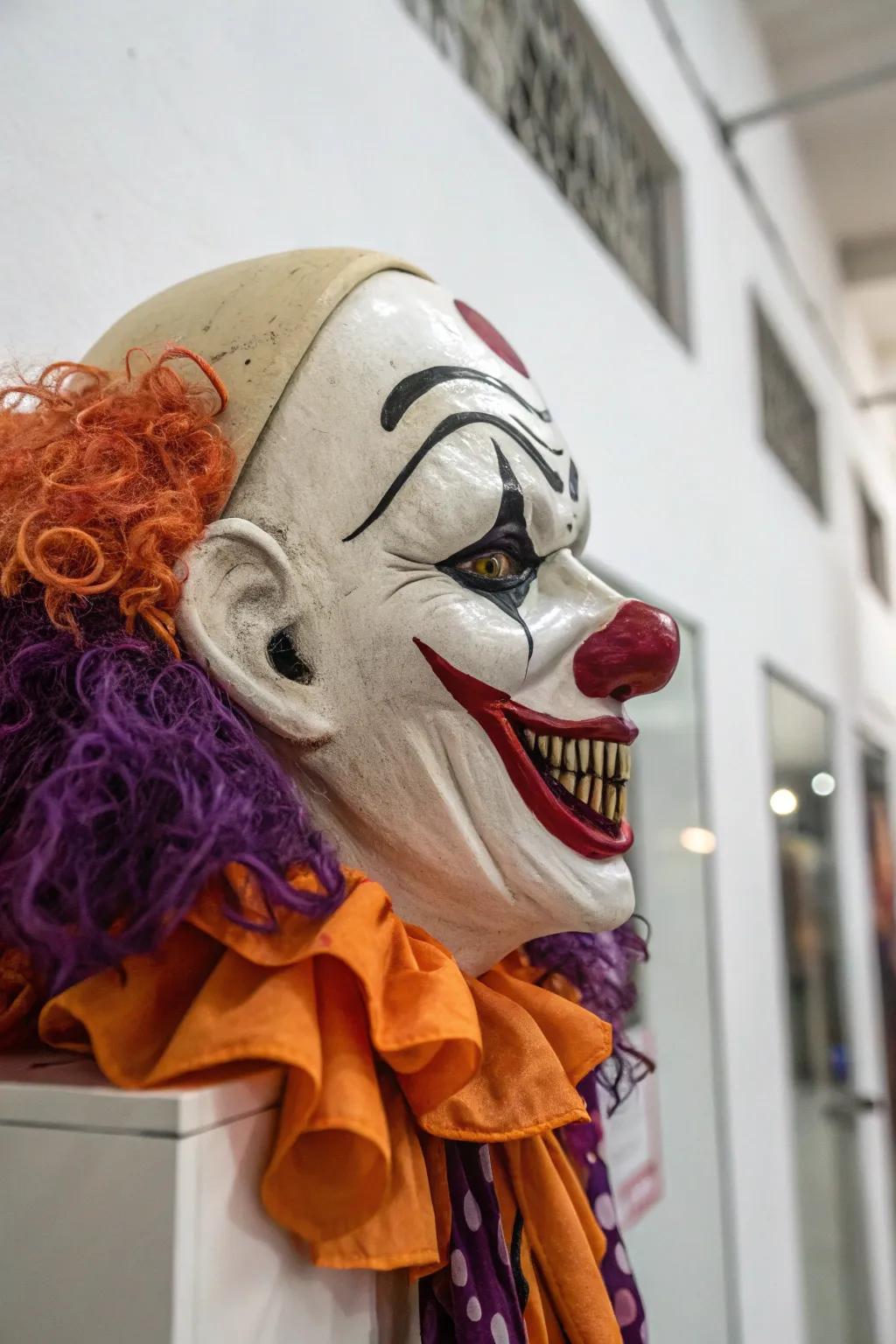 Unleash your inner mischief with this exquisitely crafted sinister jester mask—perfect for a hauntingly stylish Halloween!