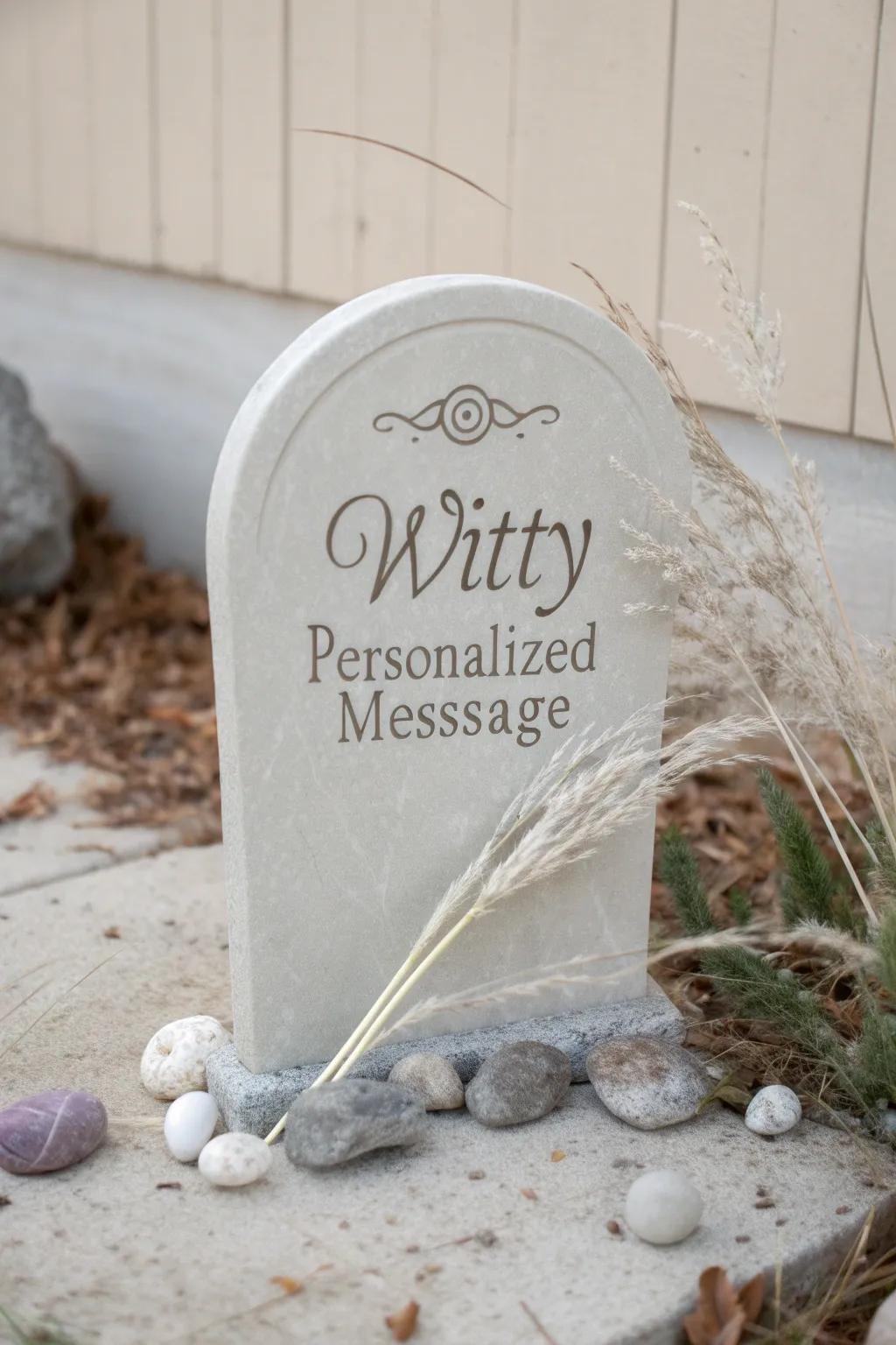 Design your own charming family burial ground centerpiece with personalized headstones.