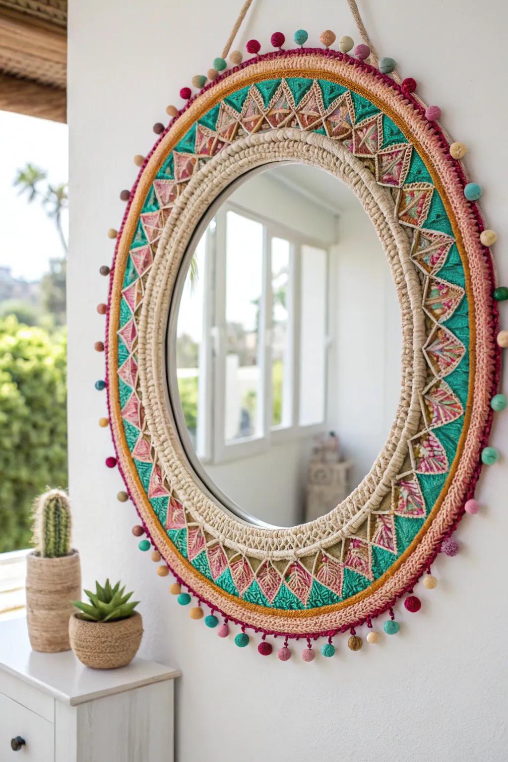 Elevate your dwelling with a DIY mirror transformation: where minimalist meets boho charm.