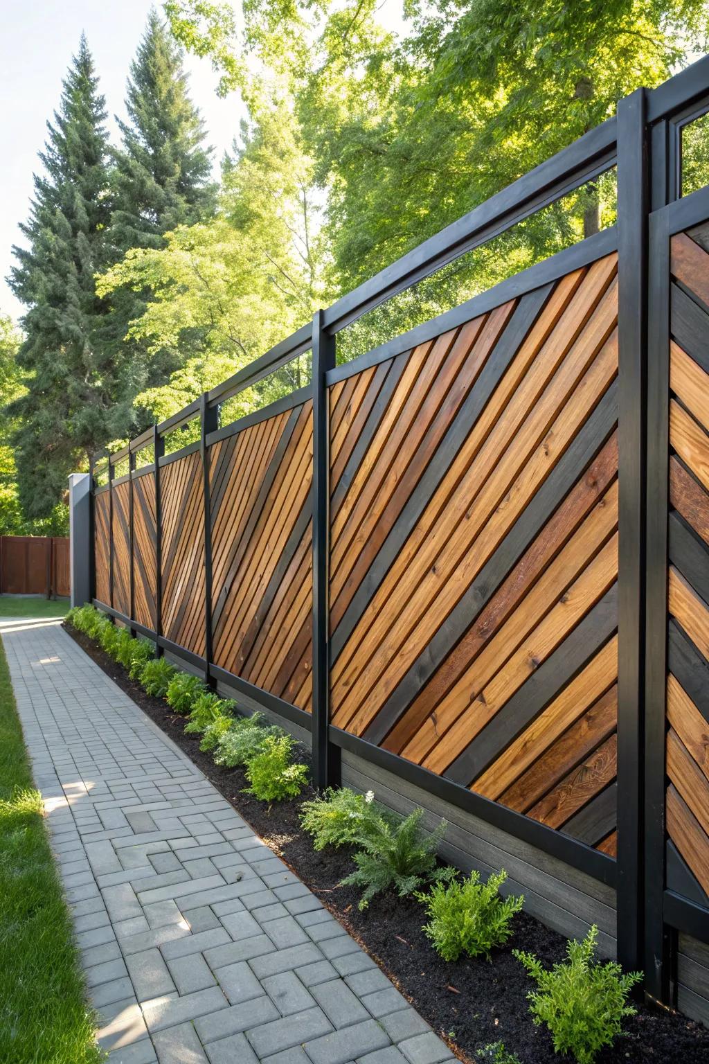 Transform your backyard into a fashionable sanctuary with a streamlined oblique plank seclusion screen.