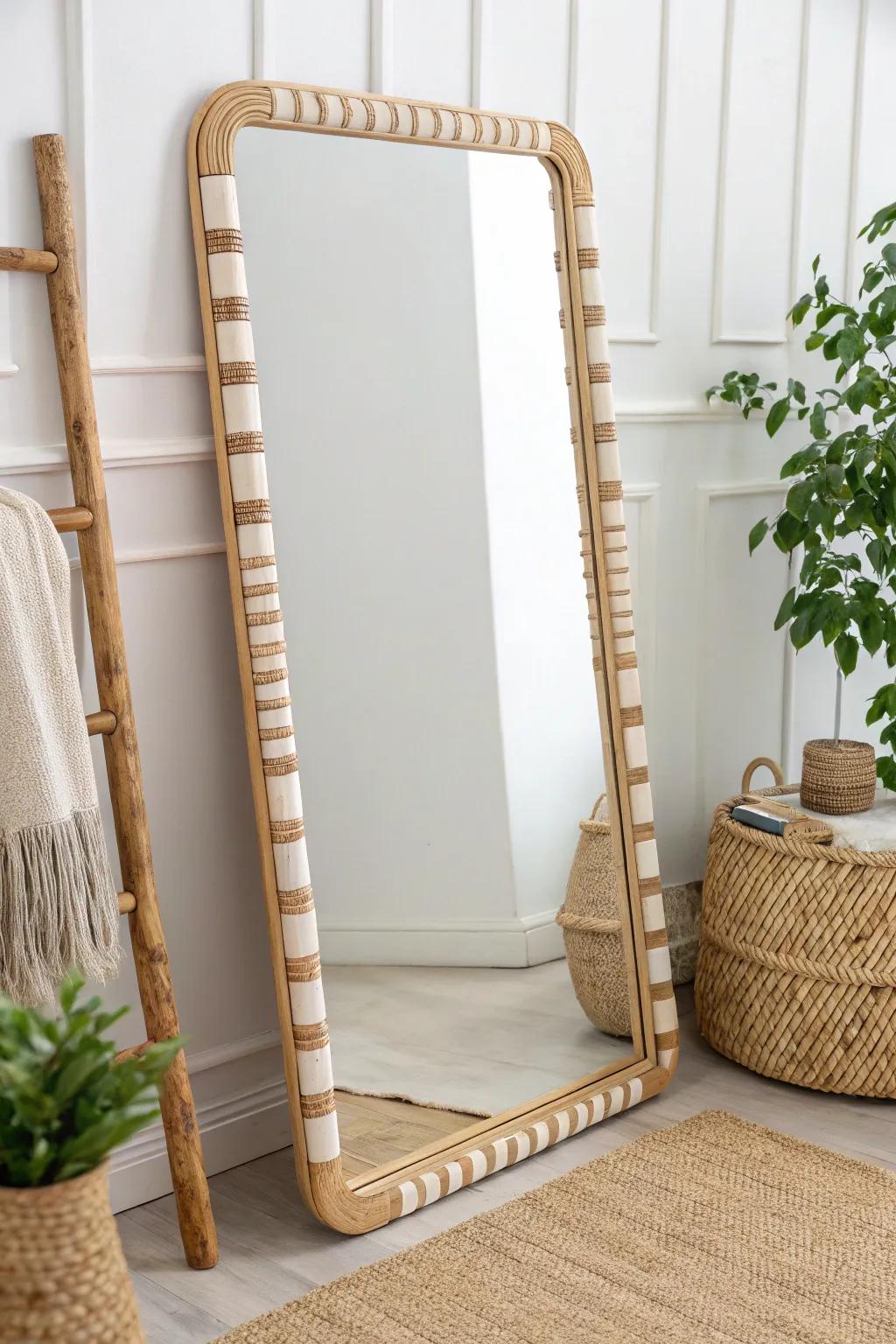 Augment your area using a hand-fashioned round wood frame for a mirror - where simplicity converges with elegance.
