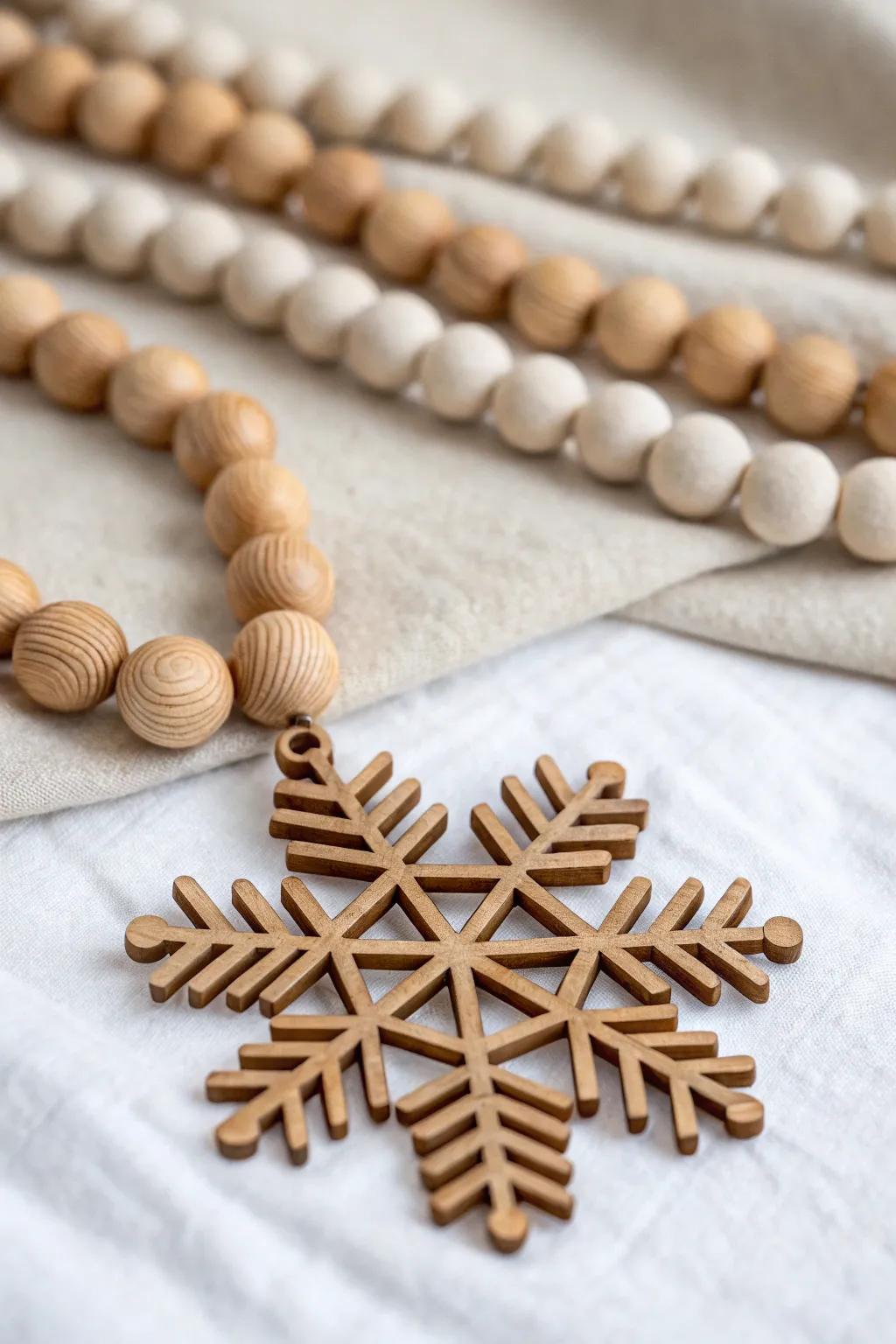 Celebrate the beauty of nature with these DIY wood bead snowflakes.