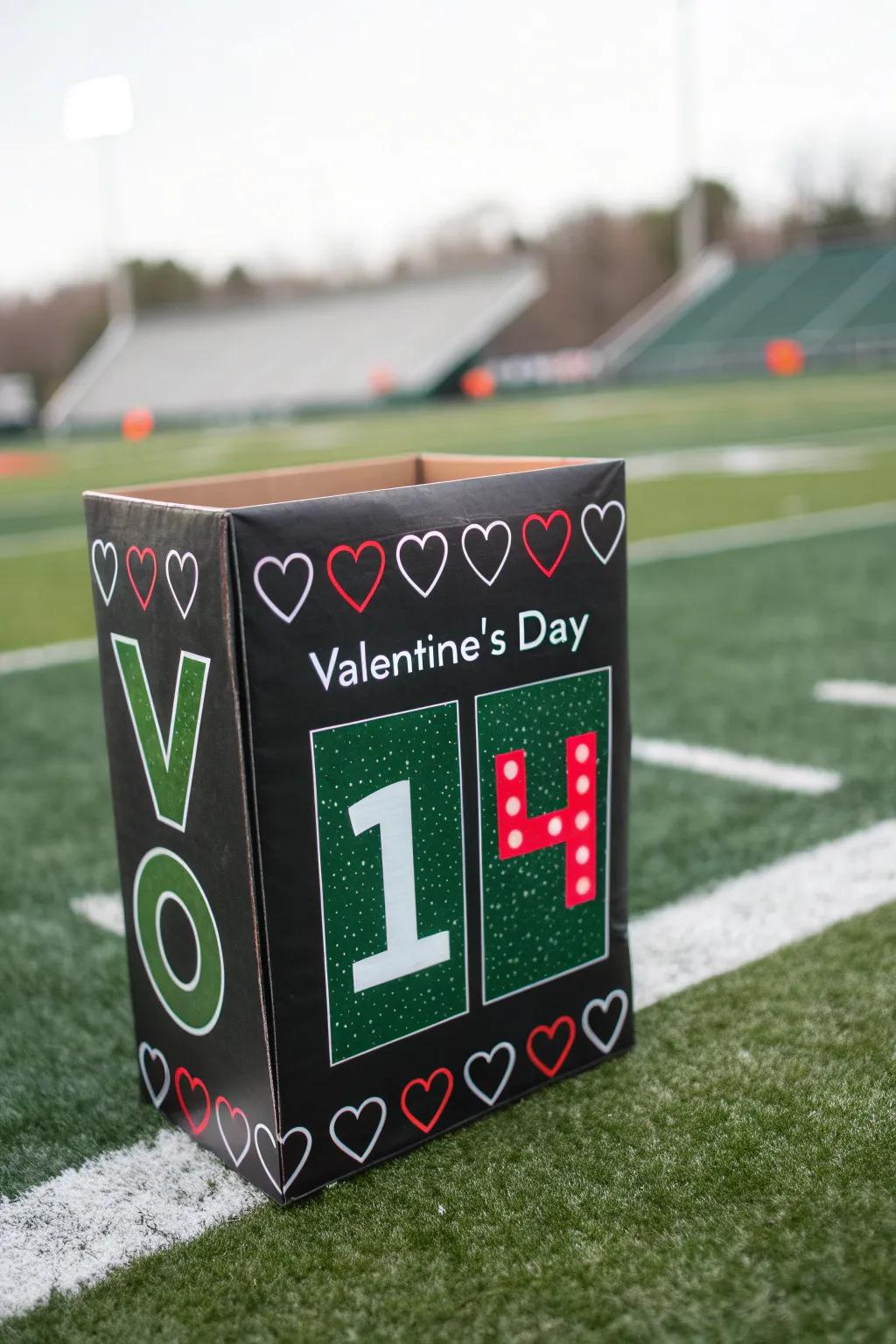 Achieve a significant score with this personalized football scoreboard Valentine’s container!