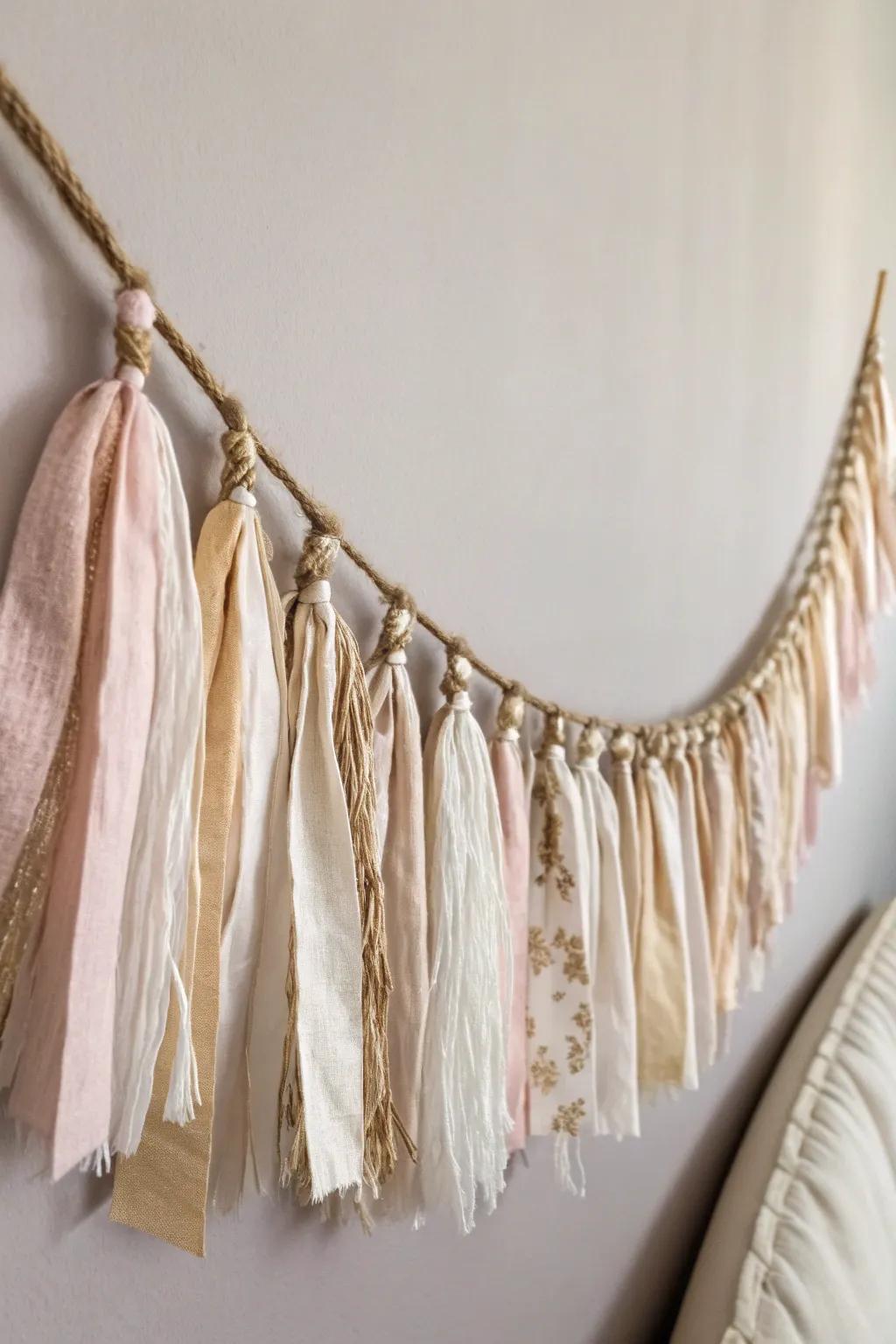 Enhance your abode with the enchantment of artisanal beauty — a textile fragment festoon that imparts vibrancy and warmth to minimalist aesthetics.