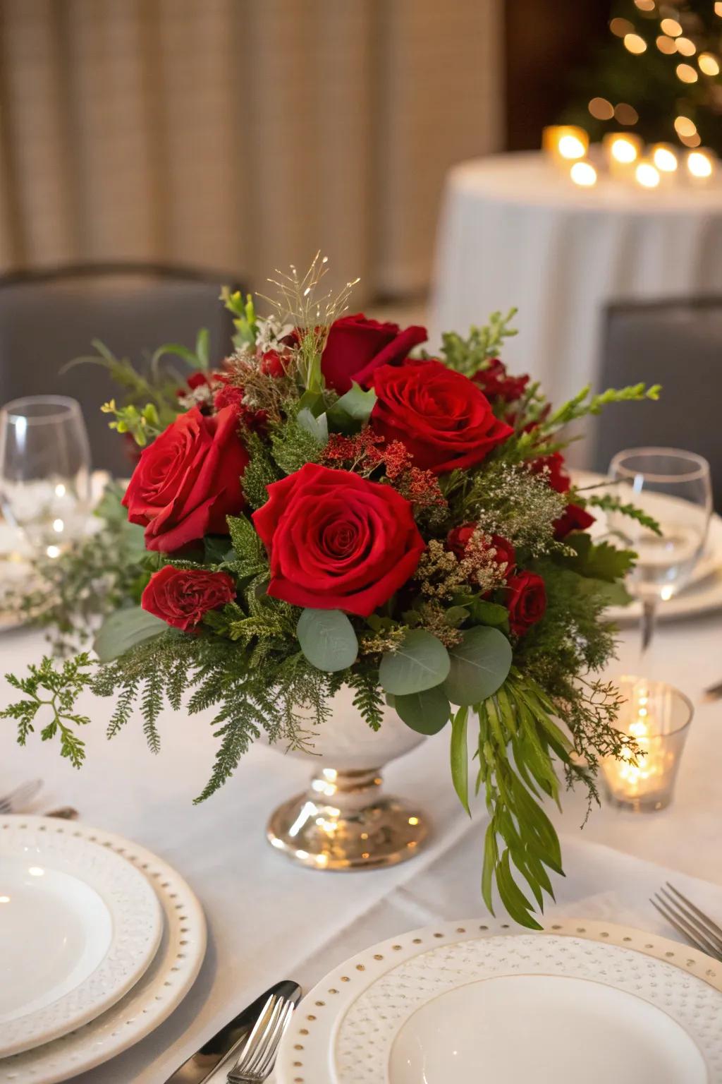 Floral arrangements contribute a surge of pigment and beauty.
