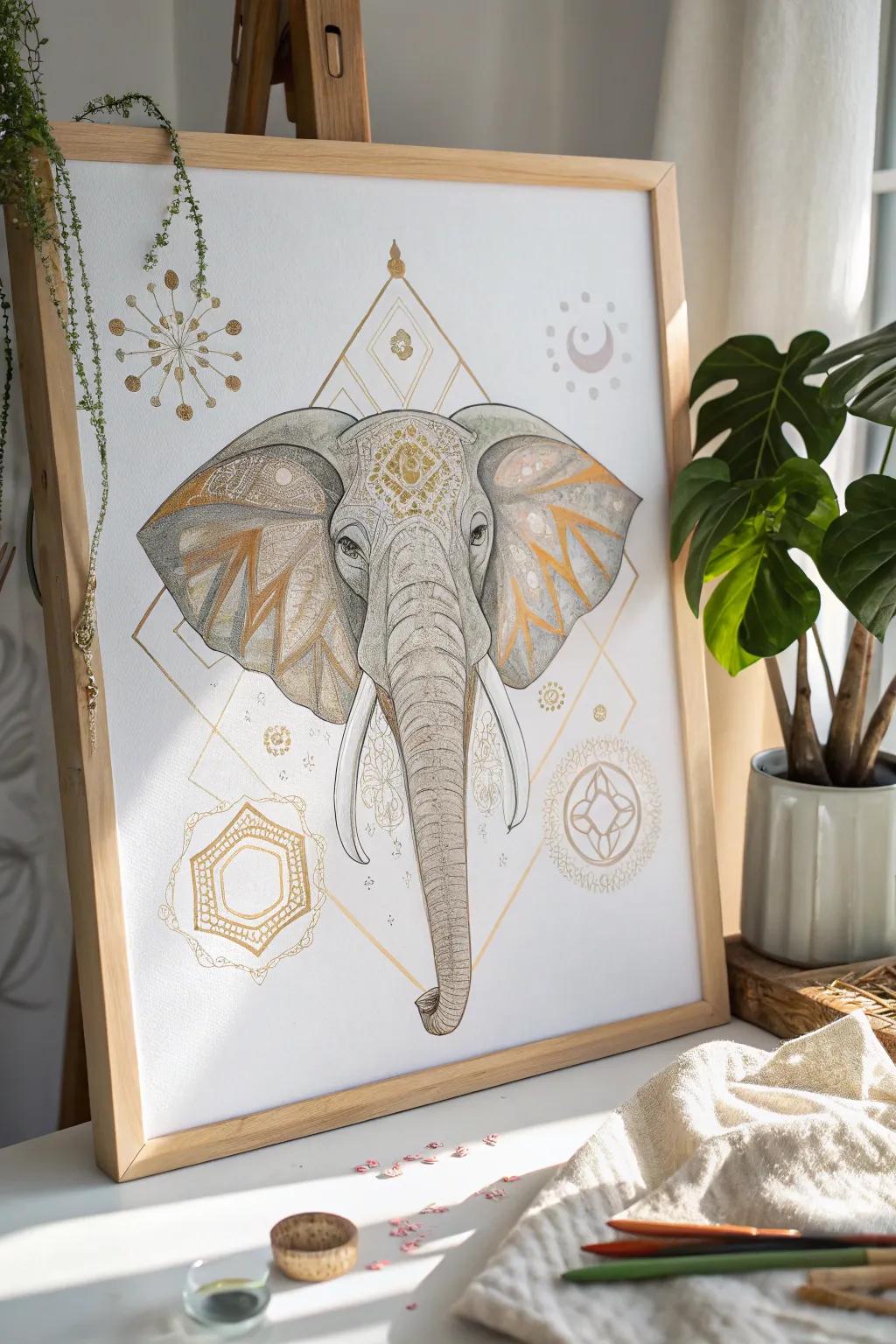 Appreciate the geometric art using elephants, great for adding a modern feel.