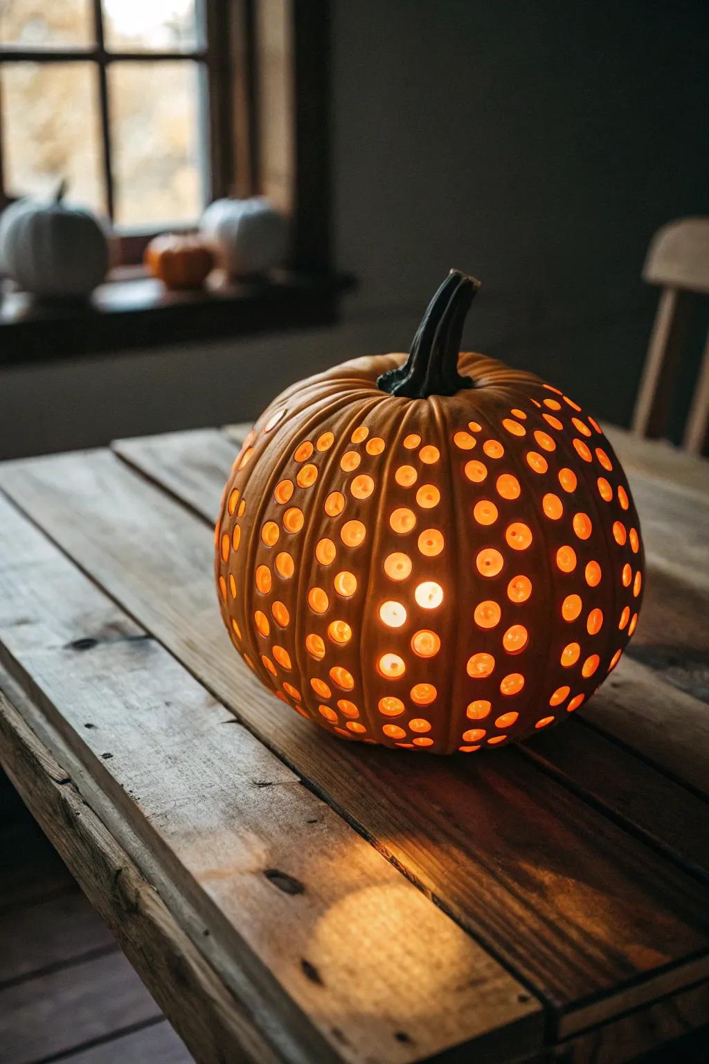 Brighten your autumnal nights via a playful polka dot pumpkin paragon.