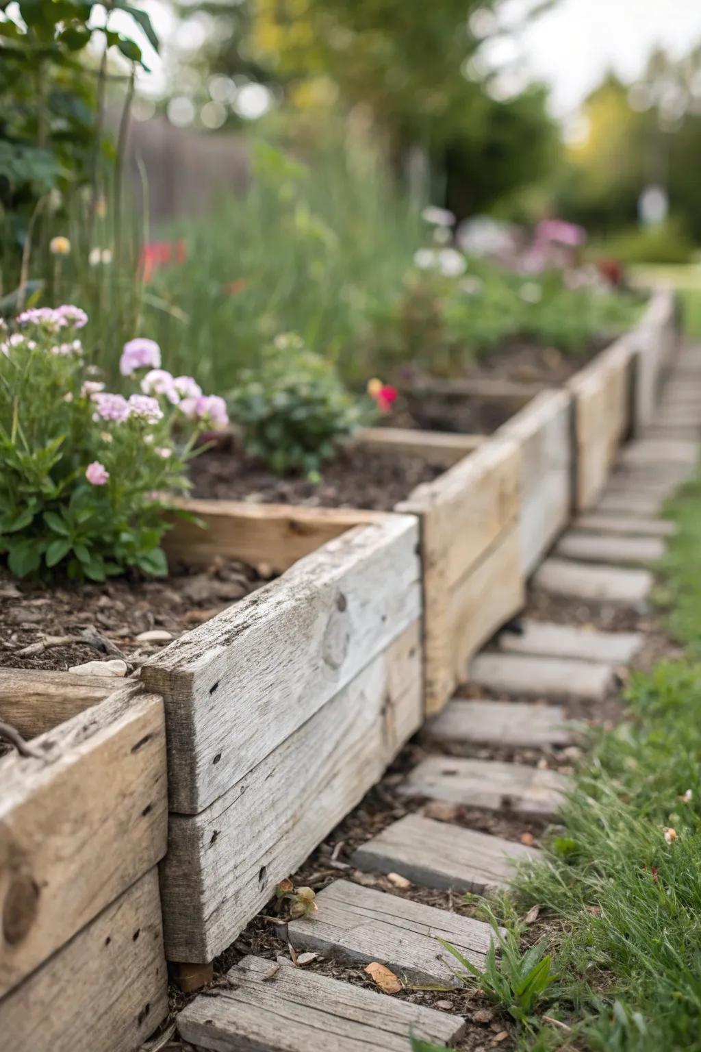 Embrace countryside magnetism with upcycled pallet timber bordering for a yard that's both sustainable and chic.