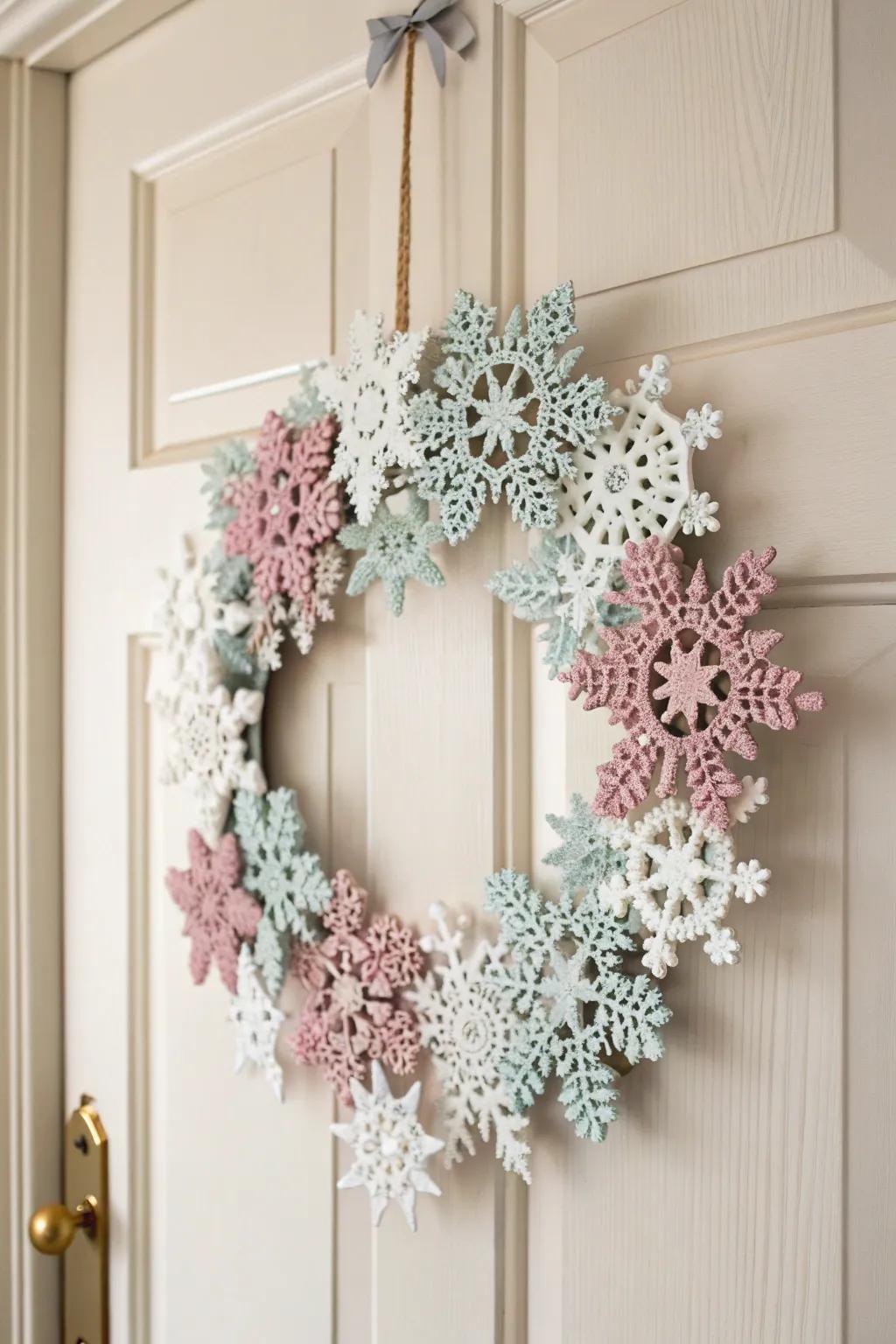 Welcome winter with a hint of refinement—this self-made snowflake chaplet is the flawless minimalist decor for snug gatherings.