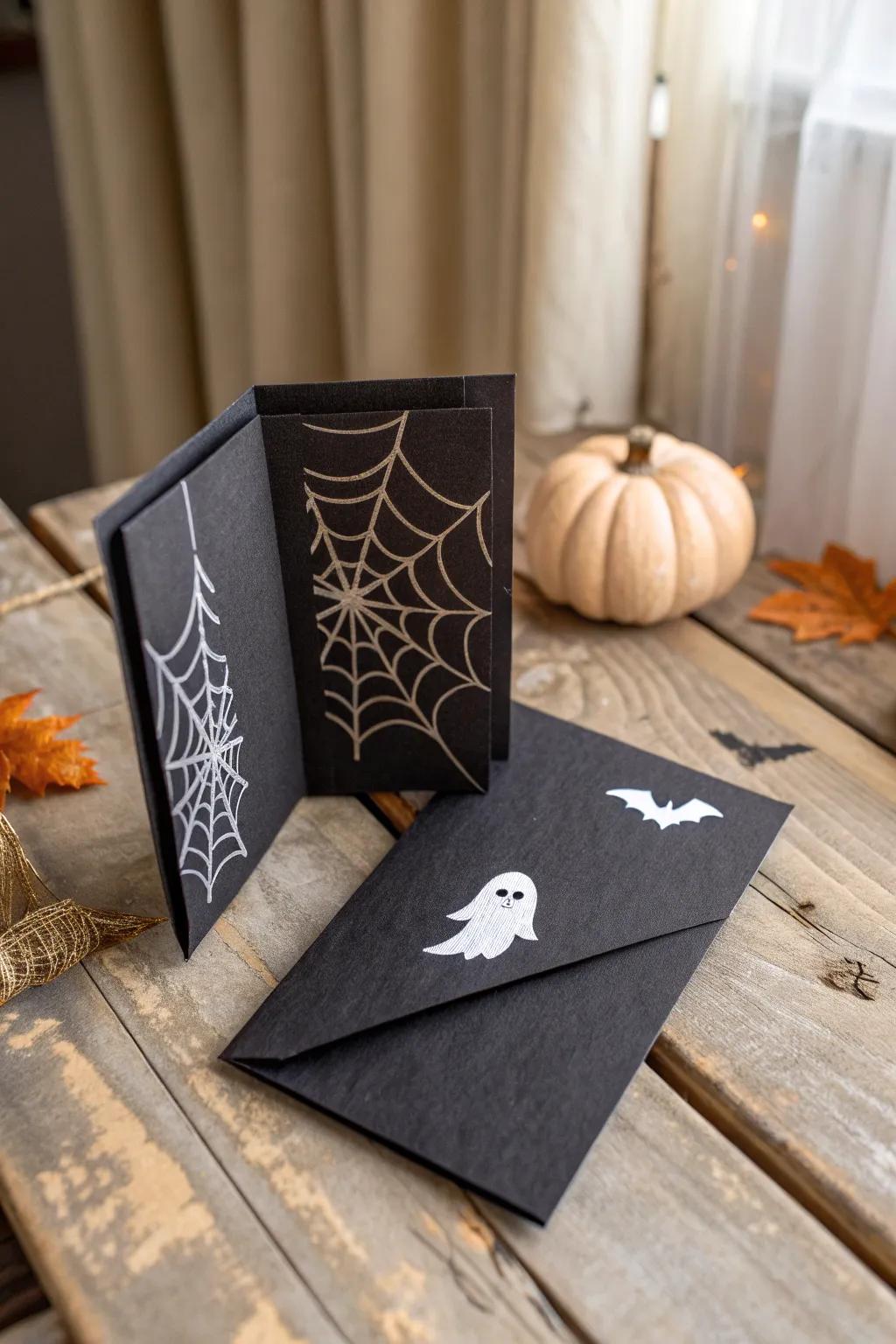 Unfold the enchantment of All Hallows' Eve through a spooky surprise card - where minimalist design harmonizes with a hint of fright!