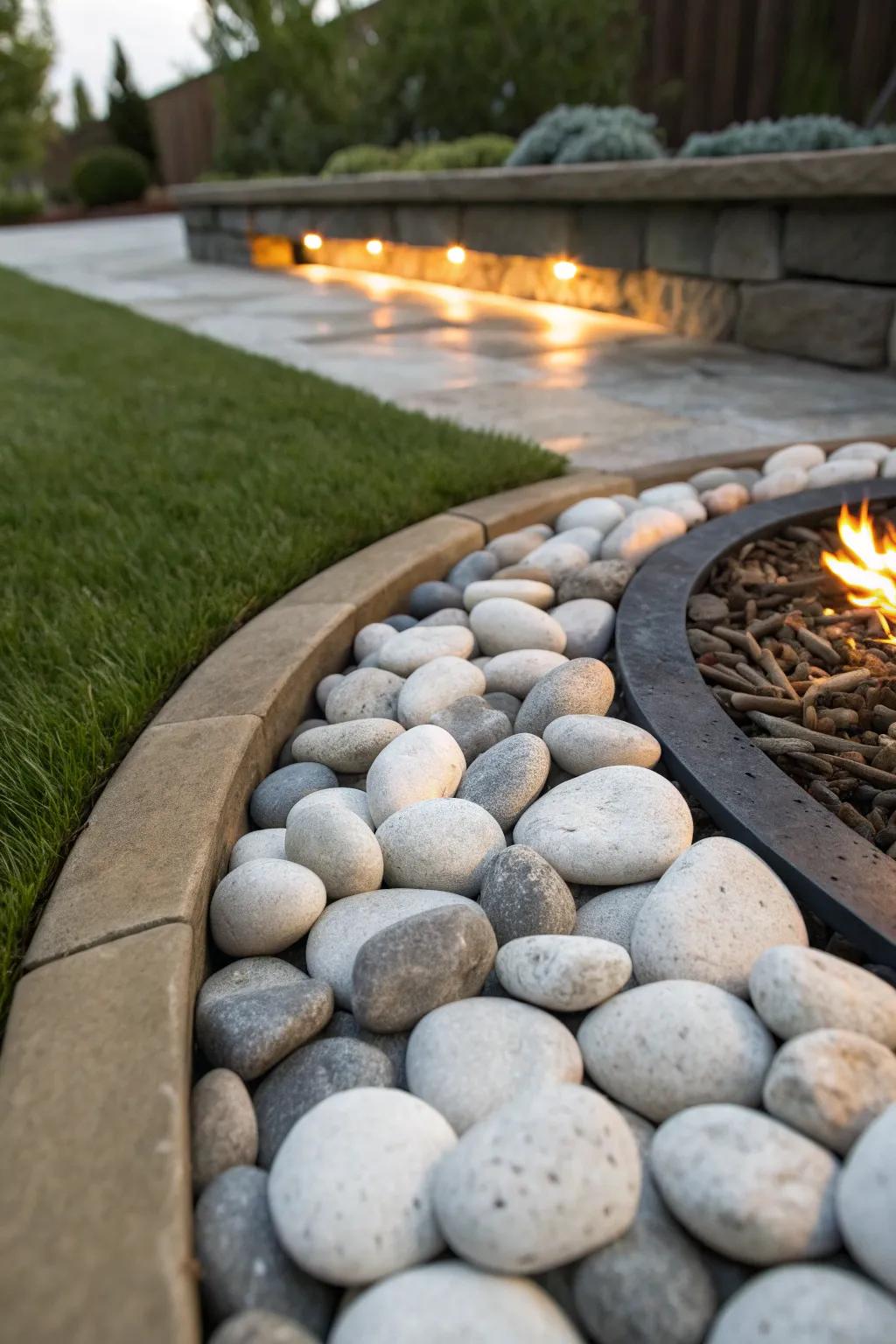 Elevate your outdoor precinct with a fashionable pebble border for your hearth.