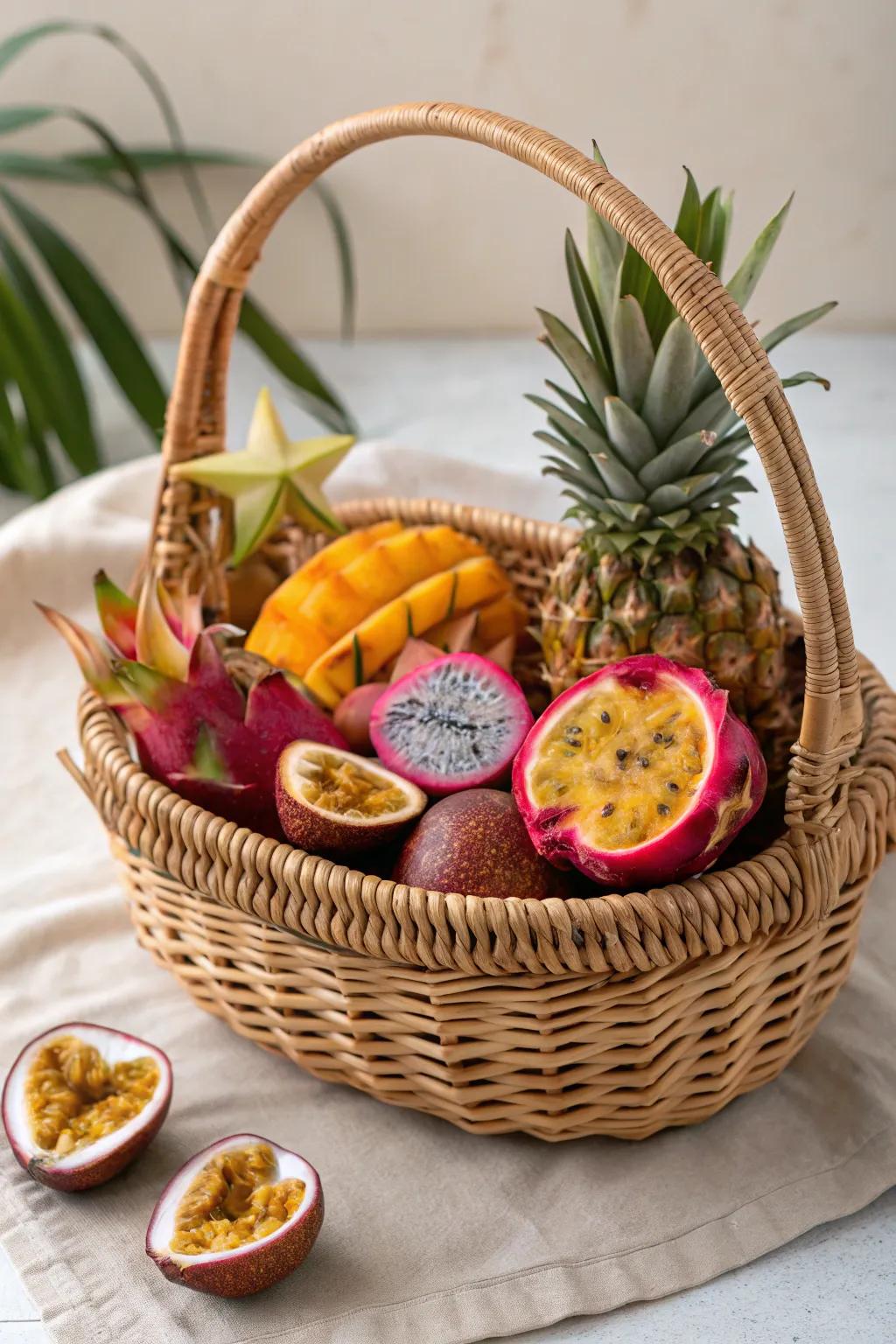 Embark on a taste adventure with this exquisite fruit basket, perfect for adding natural beauty to any setting.