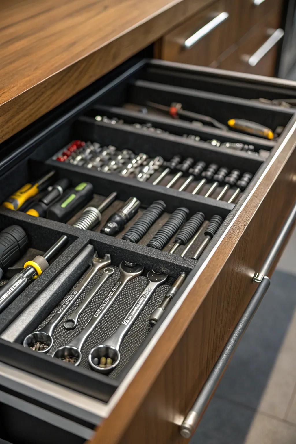 Transform chaos into order with sleek drawer dividers – the ultimate tool organization solution.