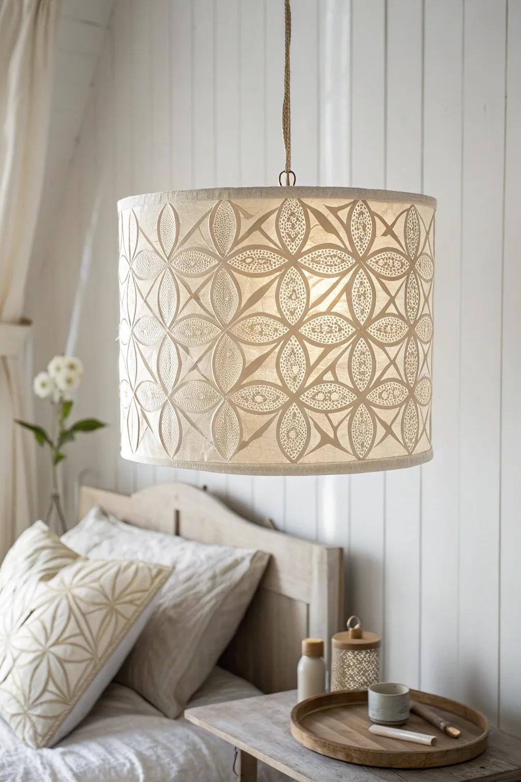 Illuminate your space with the enchanting shadows of a handcrafted geometric lampshade.