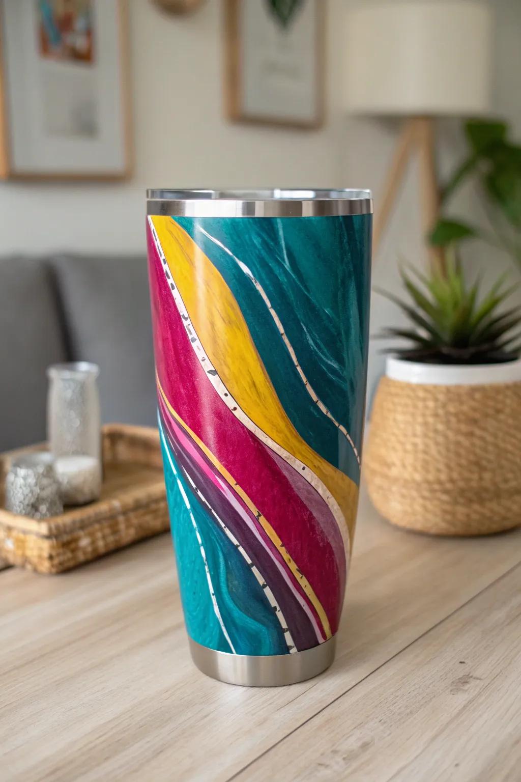 Enhance your sip with a hint of abstract artistry. This tumbler is where daring hues meet minimalist sophistication.