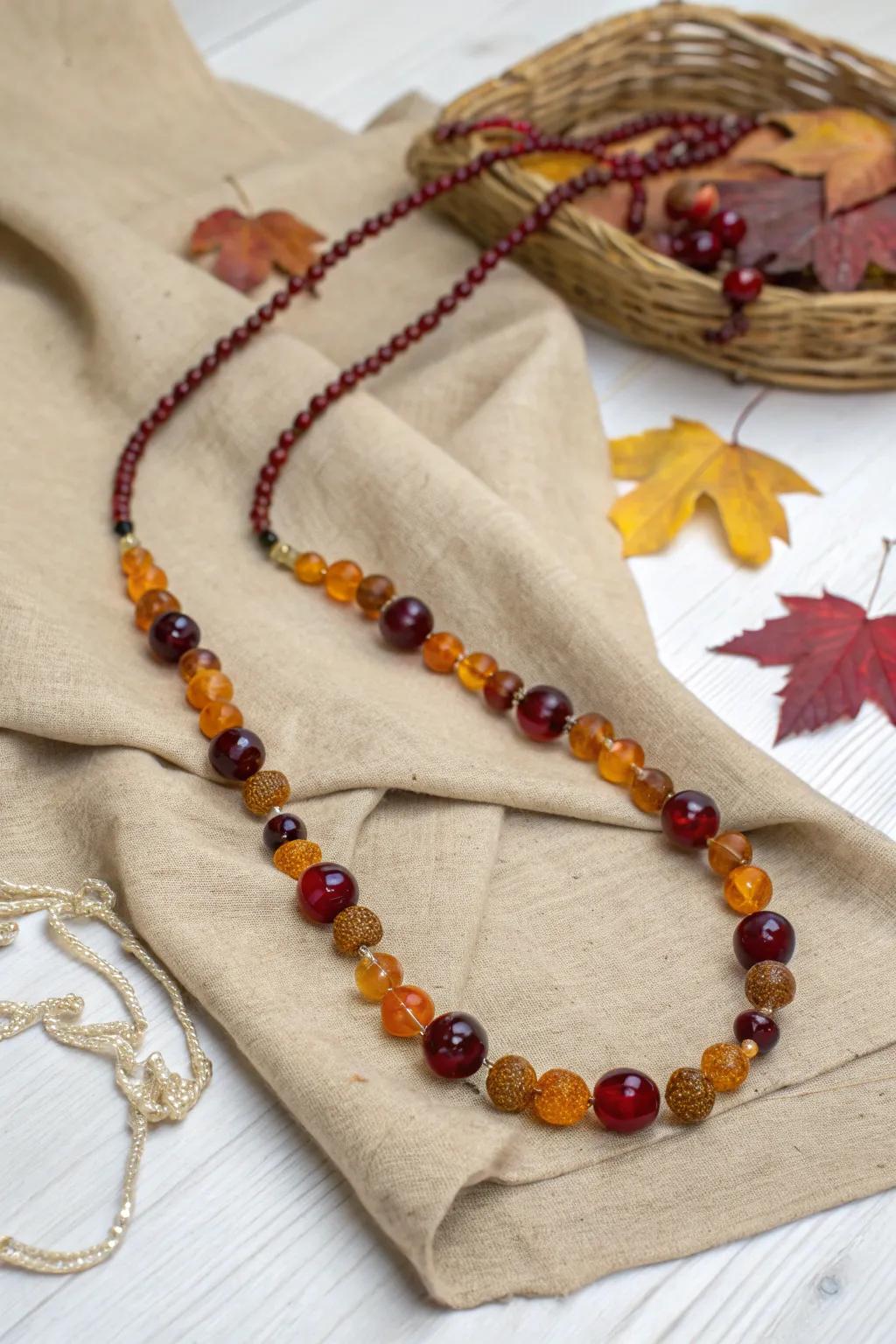 Embrace the warmth of fall featuring this amazing glass beaded necklace, created for individuals who value simplicity plus natural splendor.