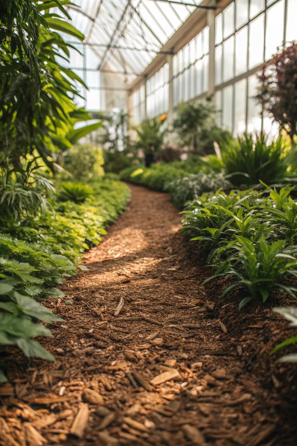 Transform your greenhouse with the inviting charm of pleasant detritus pathways.