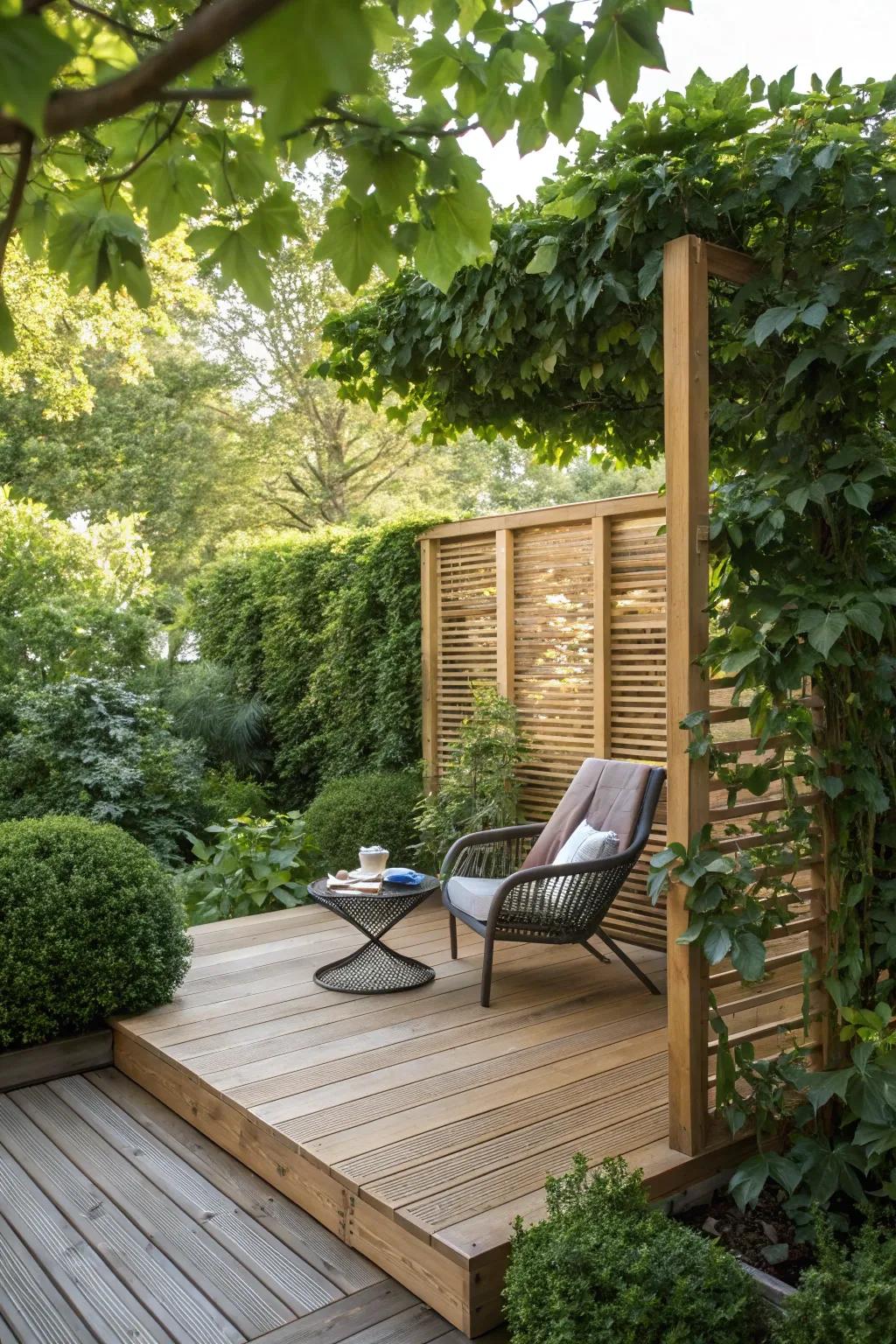 Alter Your Backyard Into a Secret Garden Hideaway Featuring a Secluded Ground-Level Deck. 🌿