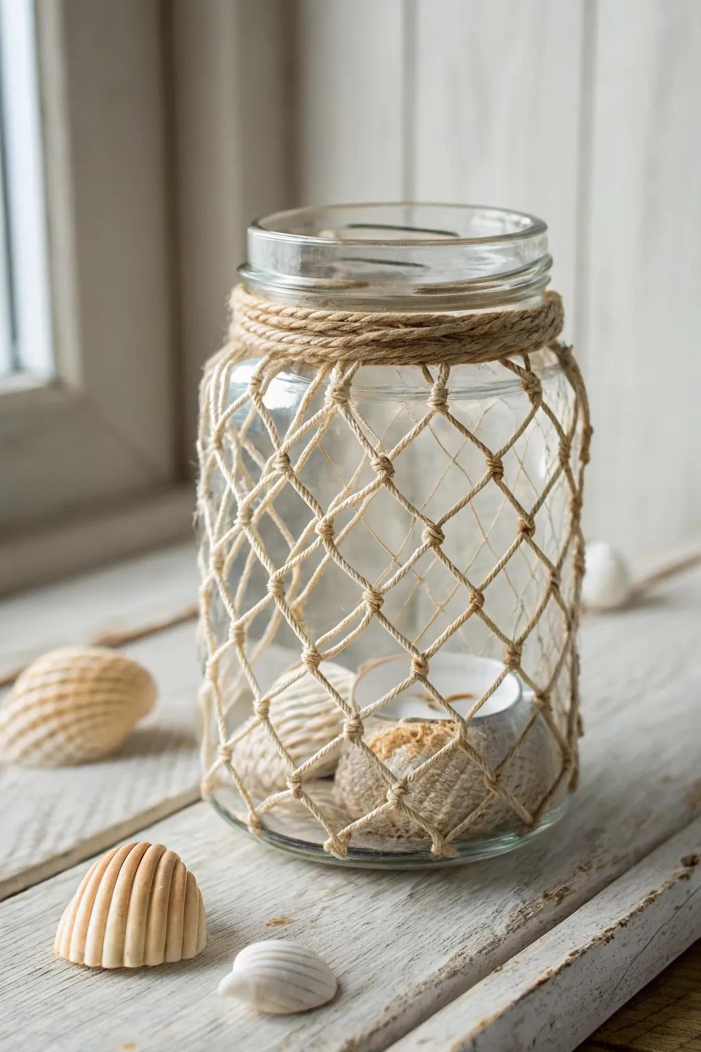 Embrace the ocean's allure with this angling weave-enclosed receptacle, impeccable for exhibiting your littoral treasures.