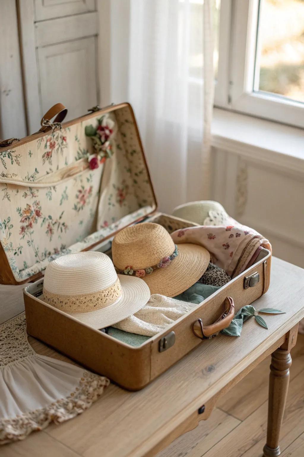 Embrace antiquated charm with this captivating hat display concept, ideal for introducing a retro vibe to your craft fair arrangement.