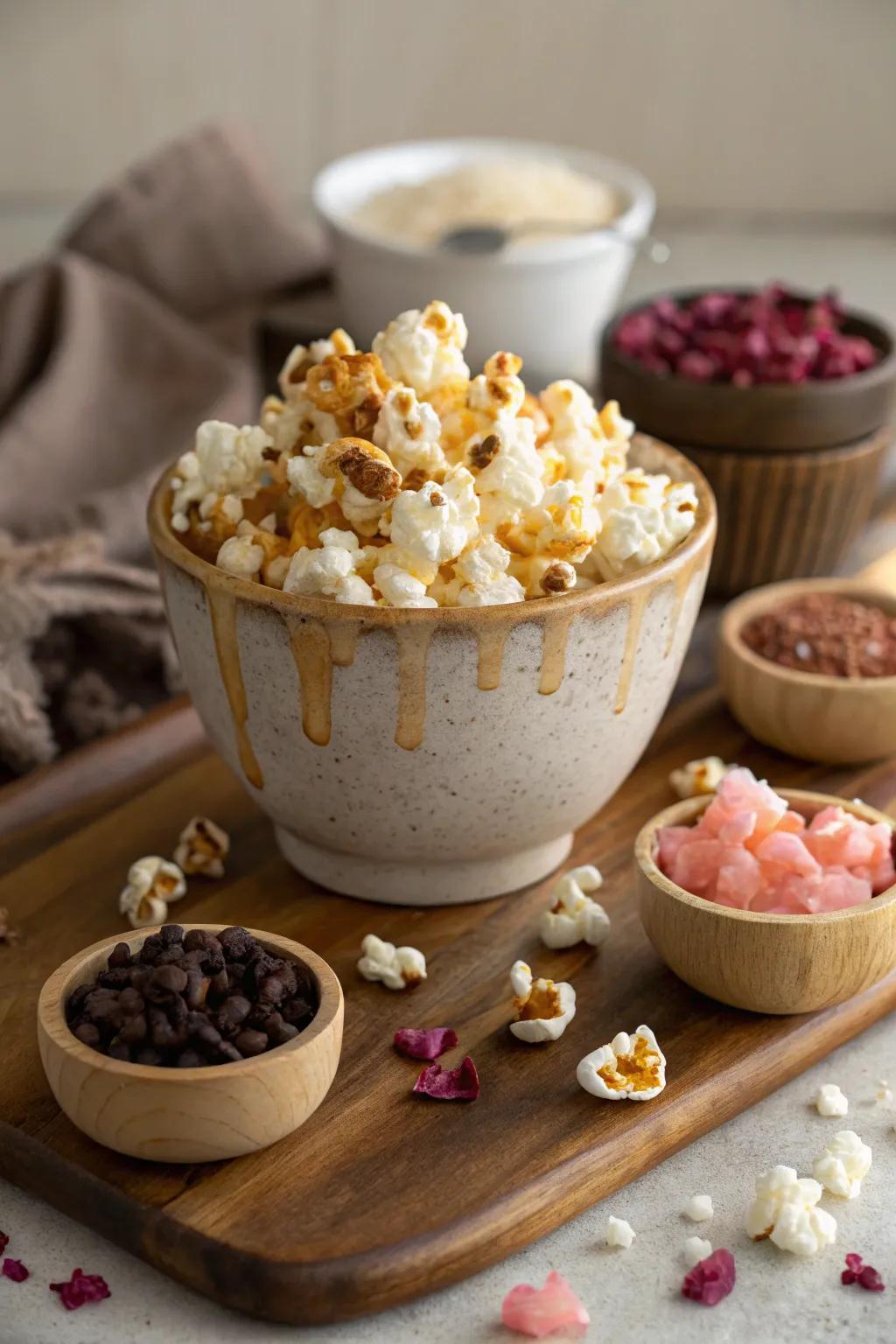 Elevate your bachelorette party with a chic gourmet popcorn bar!