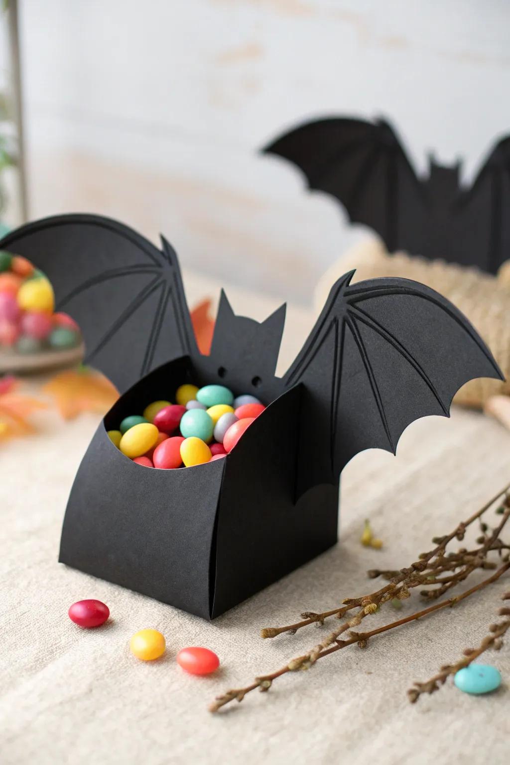 Elevate your Halloween with charming vespertilian-themed treat receptacles that delight with every nuance.