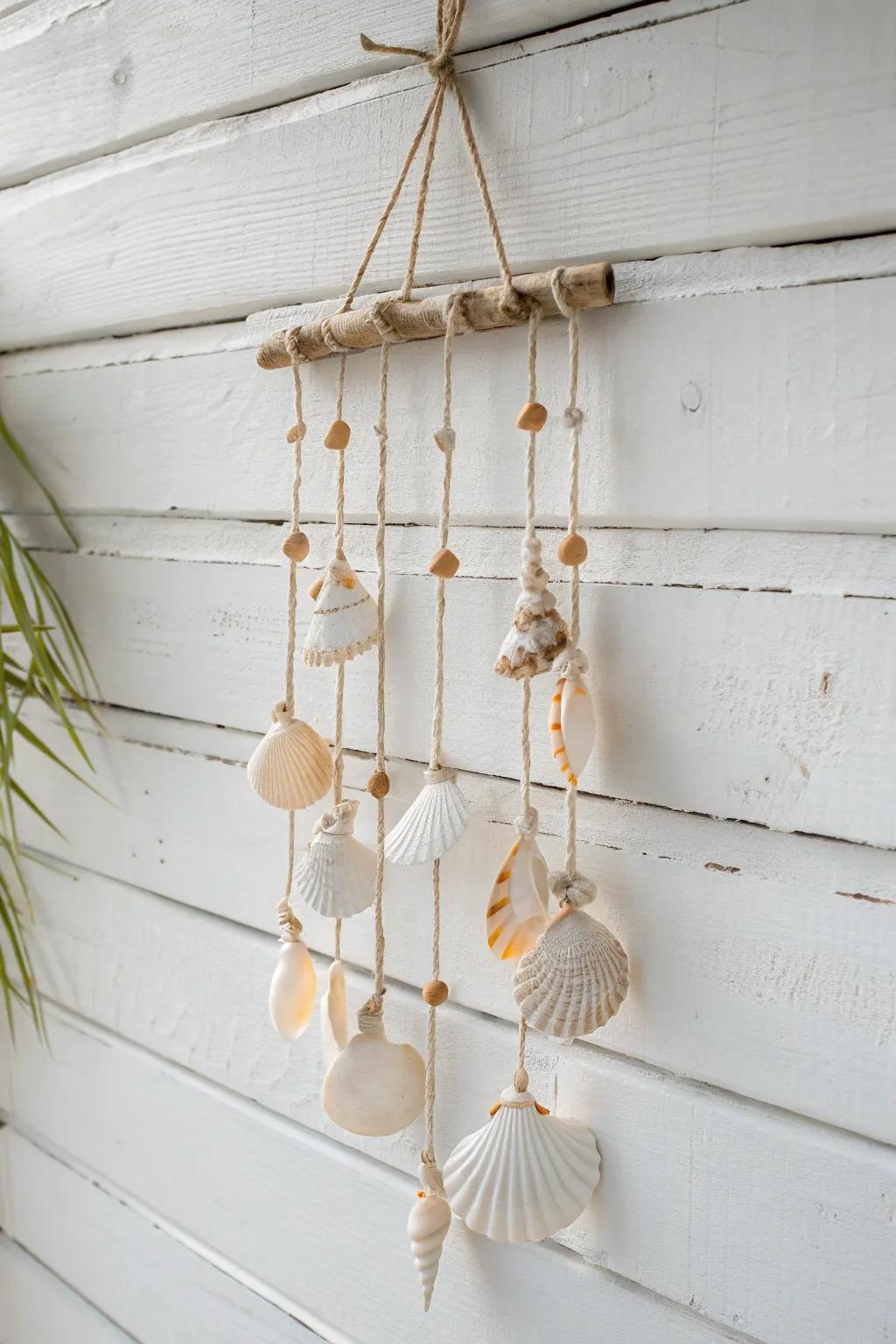 Embrace the ocean's murmur with this elegant shell and twine wind chime, capturing the quintessence of seaside summers in a minimalist design.