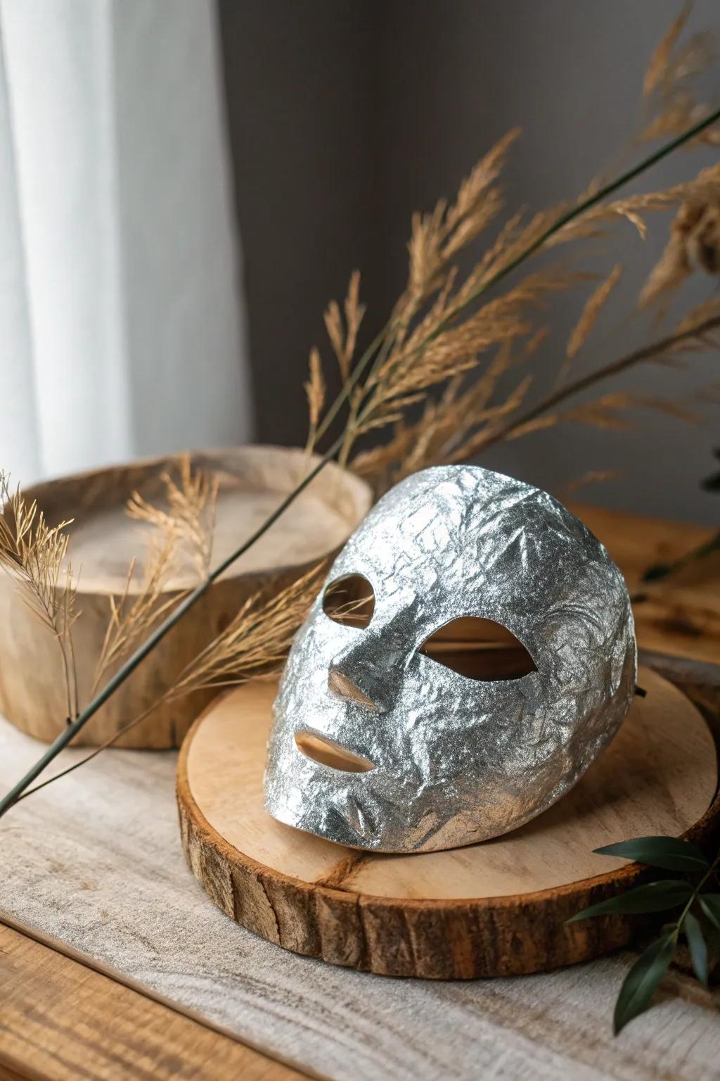 Embrace the future with a hint of finesse: a metallic illusion mask that captivates and delights.