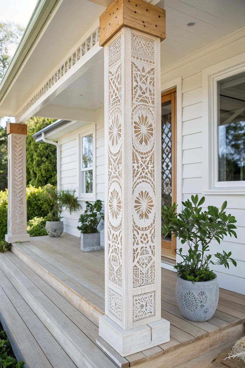 Enhance your porch via bespoke stencil patterns—where Scandinavian simplicity converges with boho charm.