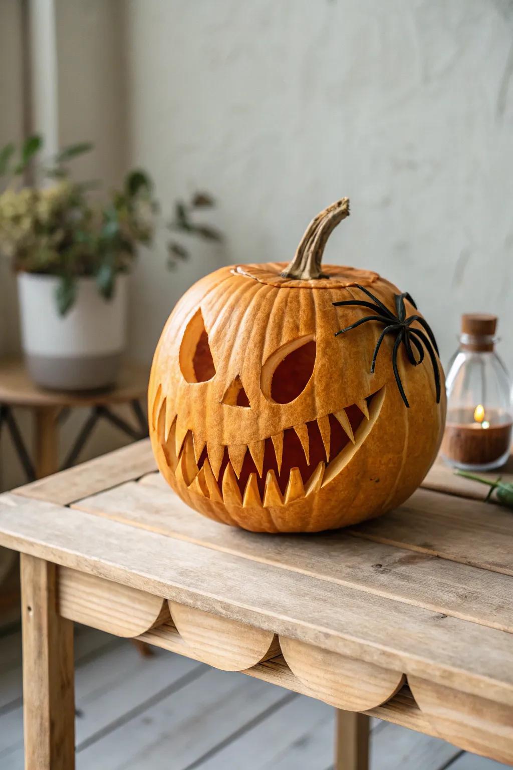 Embrace the unexpected with a crawling creature Jack-o'-lantern design, perfect for those who dare to be different!