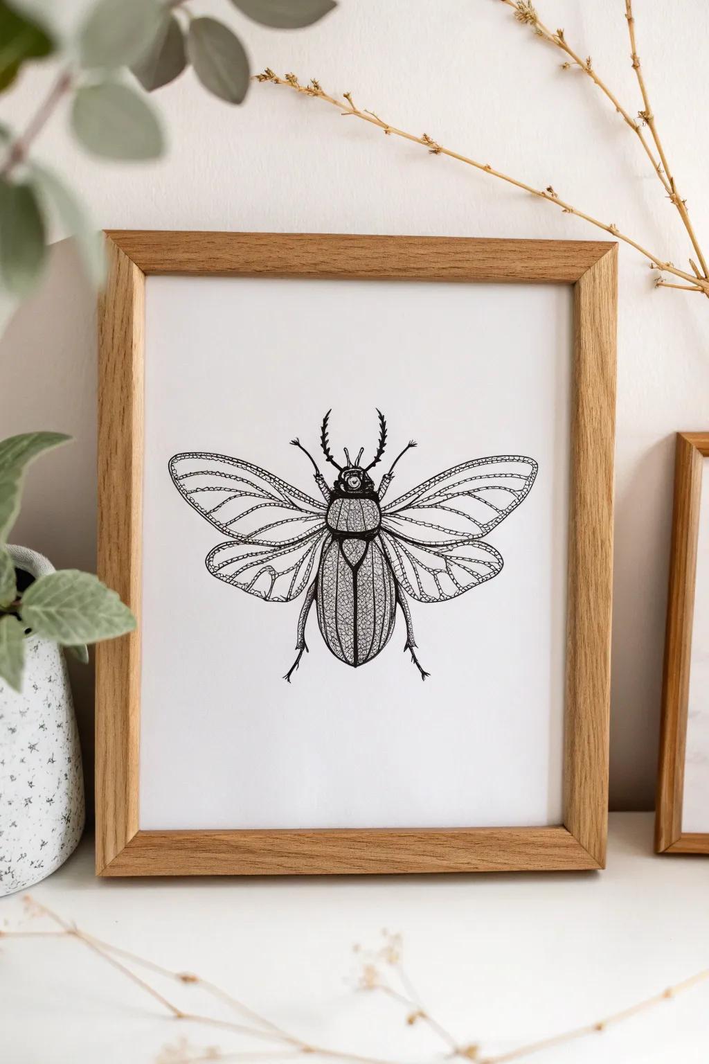 Discover the beauty in intricate simplicity with this stunning line art beetle.