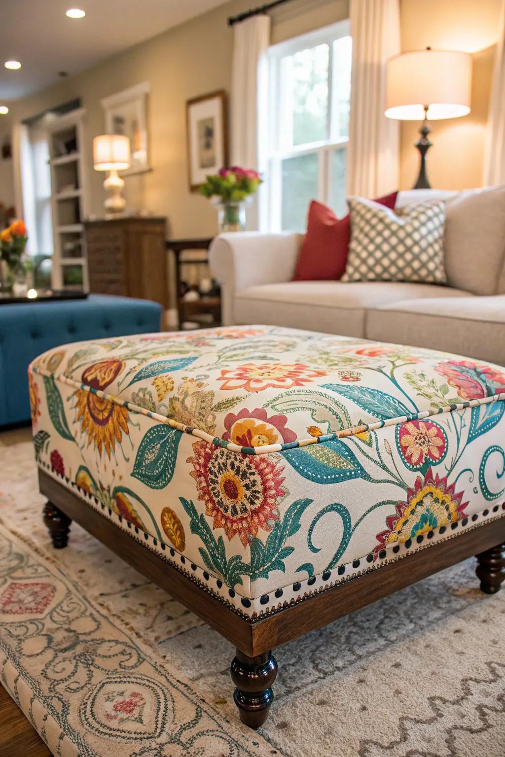 A custom pouf presents both flair and utility.