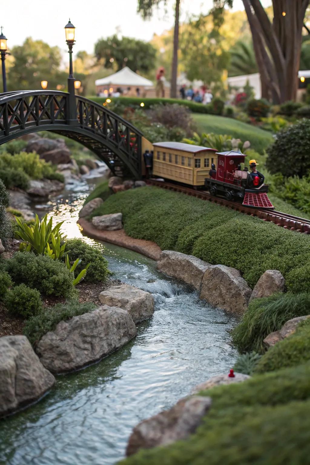 Discover serenity in motion with this peaceful train model scene.