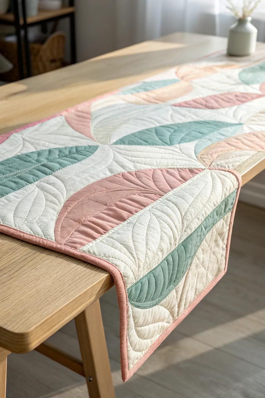 Abstract artistry converges with quilting: a hint of contemporary refinement.